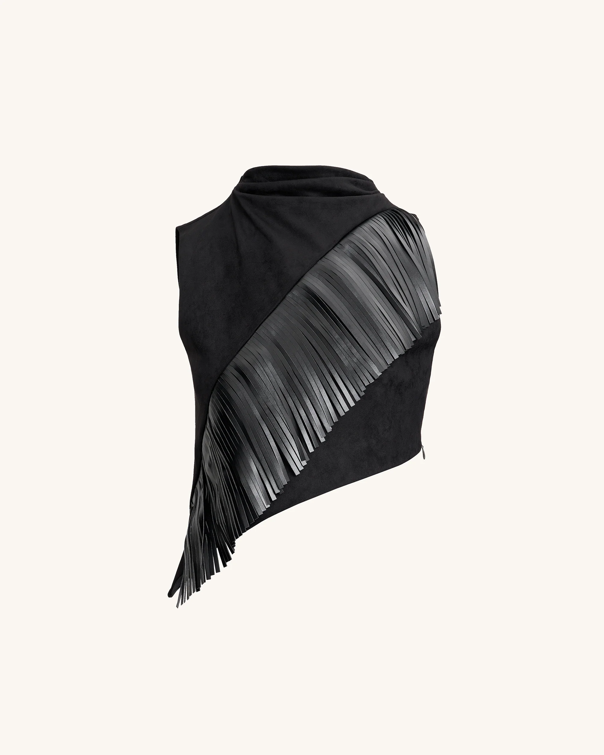 Adeline Asymmetrisches Fransen-Suede-Top - Schwarz - Image 4