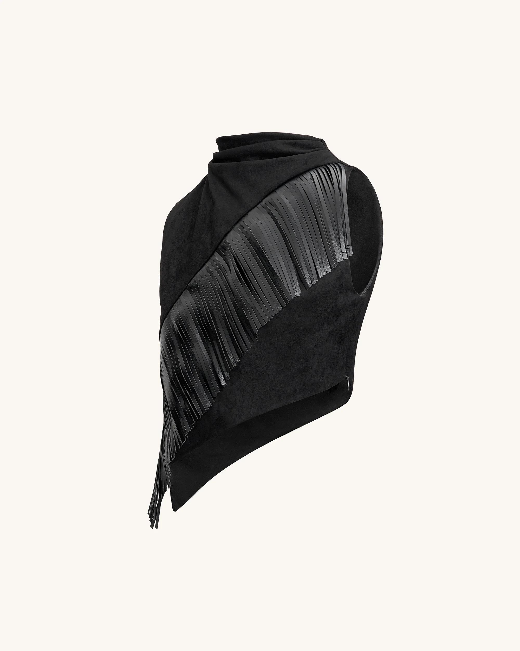 Adeline Asymmetrisches Fransen-Suede-Top - Schwarz - Image 5