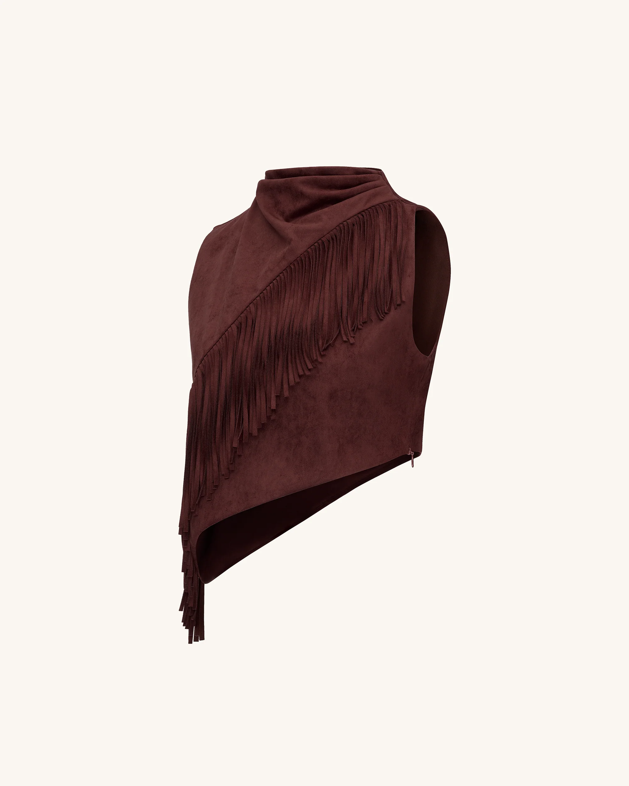 Adeline Asymmetrisches Fransen-Suede-Top - Burgunderrot - Image 3