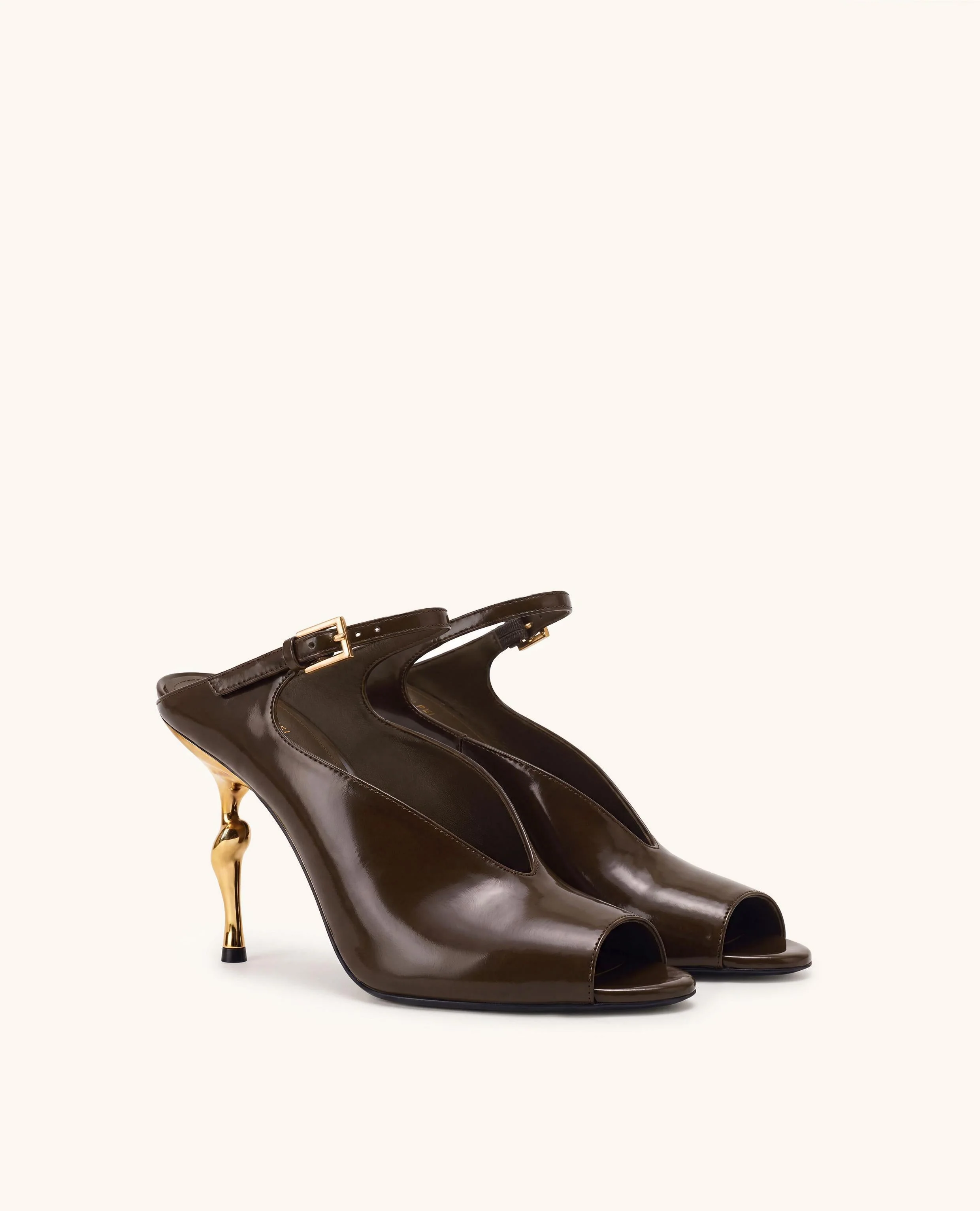 Alivia Peep-Toe-Heels mit goldfarbenem Metalldetail - Dunkelbraun