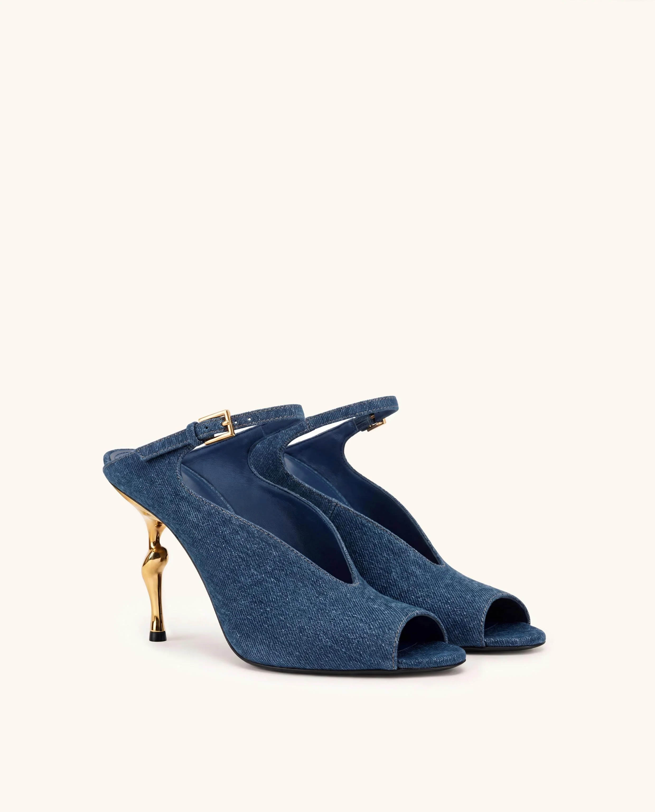 Alivia Peep-Toe-Heels mit goldfarbenem Metalldetail - Denimblau