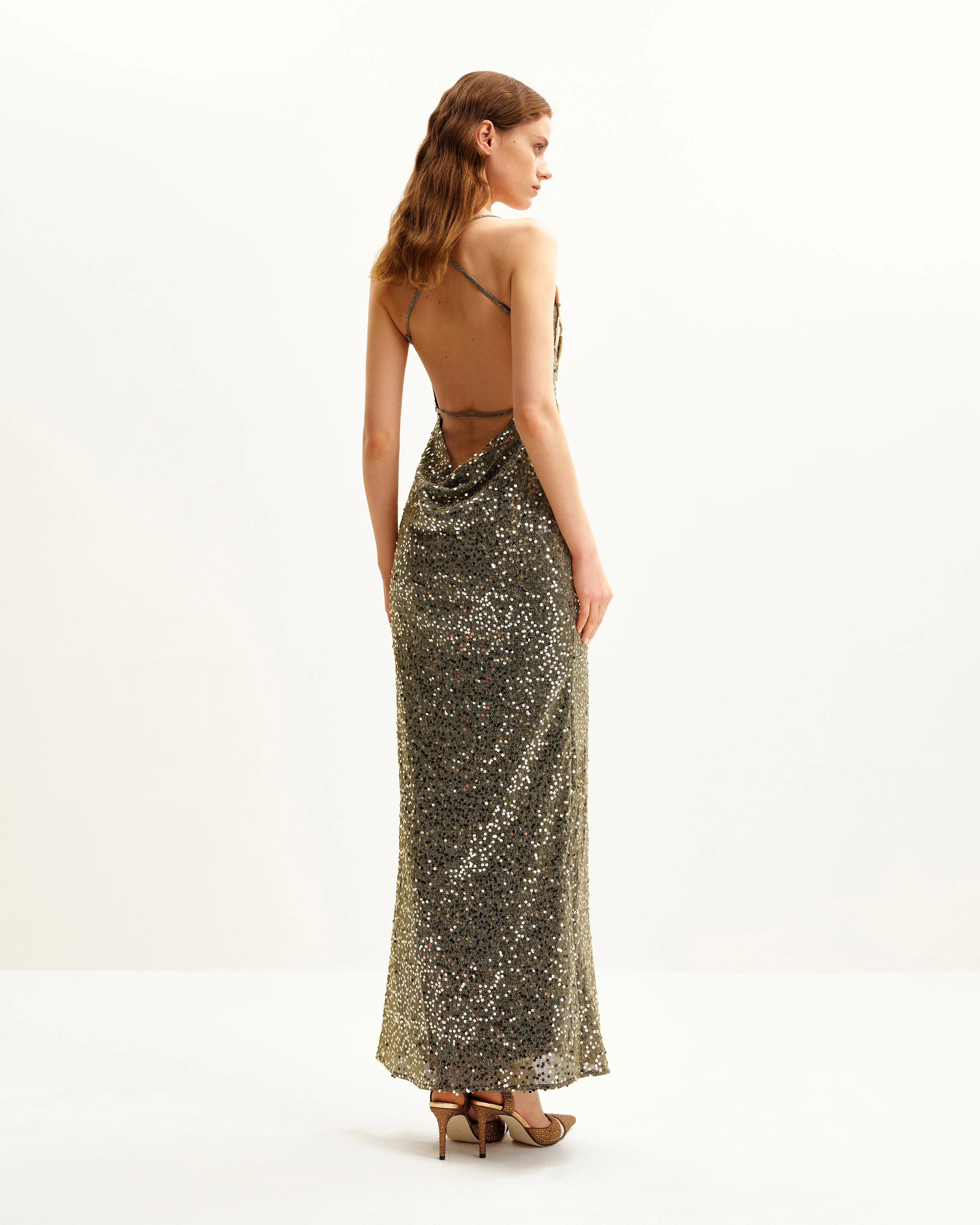 Araminta Paillettenkleid mit floralen Details - Gold - Image 2