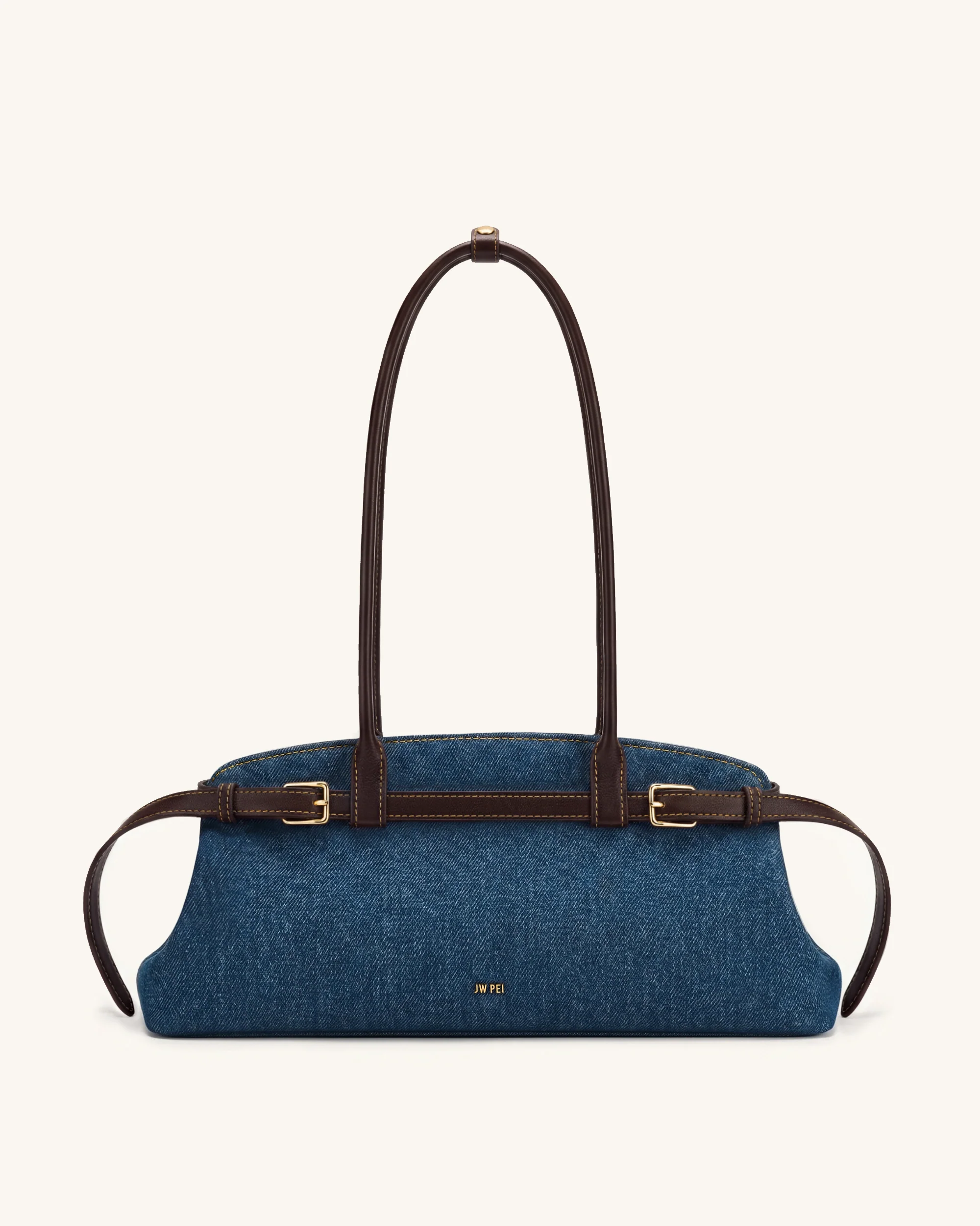 Arden East-West-Schultertasche mit Gürtelschnalle - Blaue Jeans