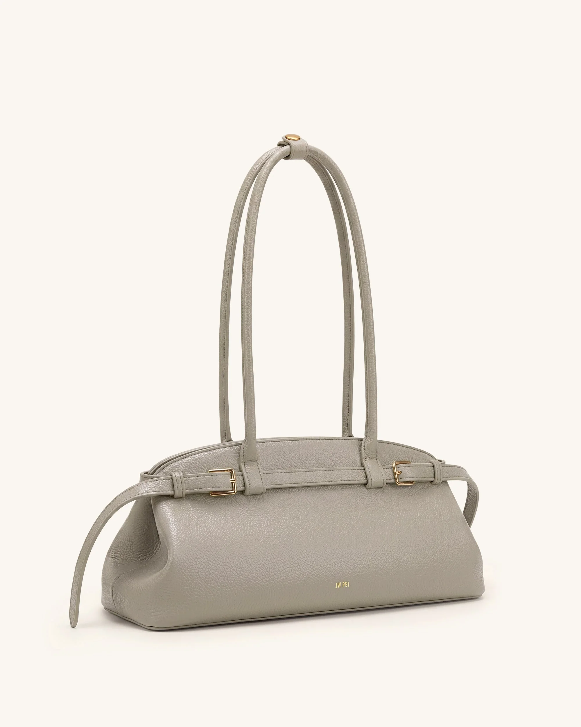 Arden East-West-Schultertasche mit Gürtelschnalle und Kieselstein-Struktur - Taupe - Image 3
