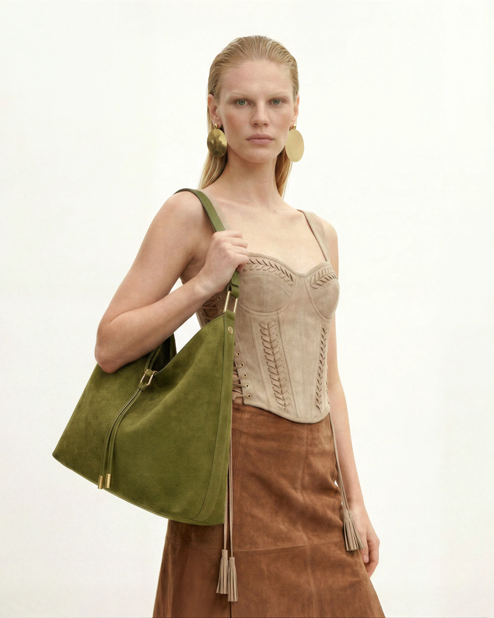 Aria Schultertasche aus Kunstwildleder - Dunkles Olivgrün - Image 2