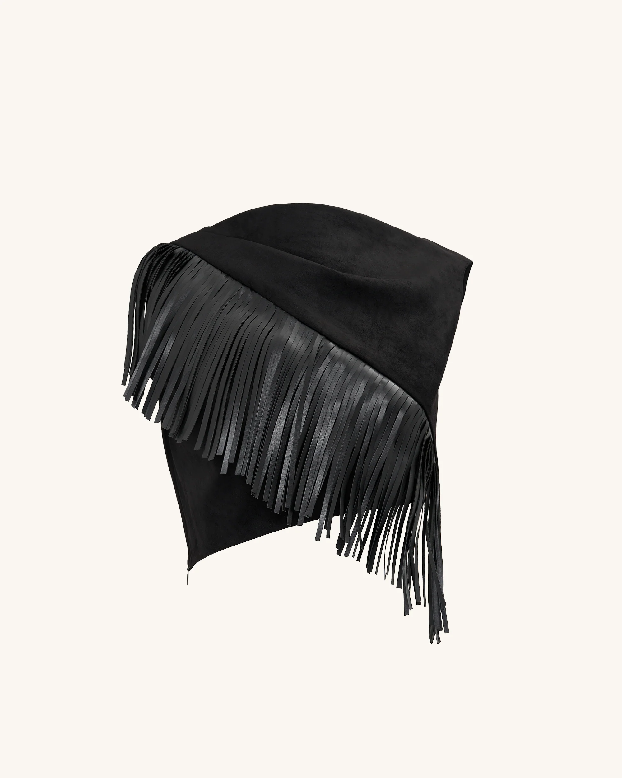 Ariana Asymmetrisches Fransen-Suede-Top - Schwarz - Image 4