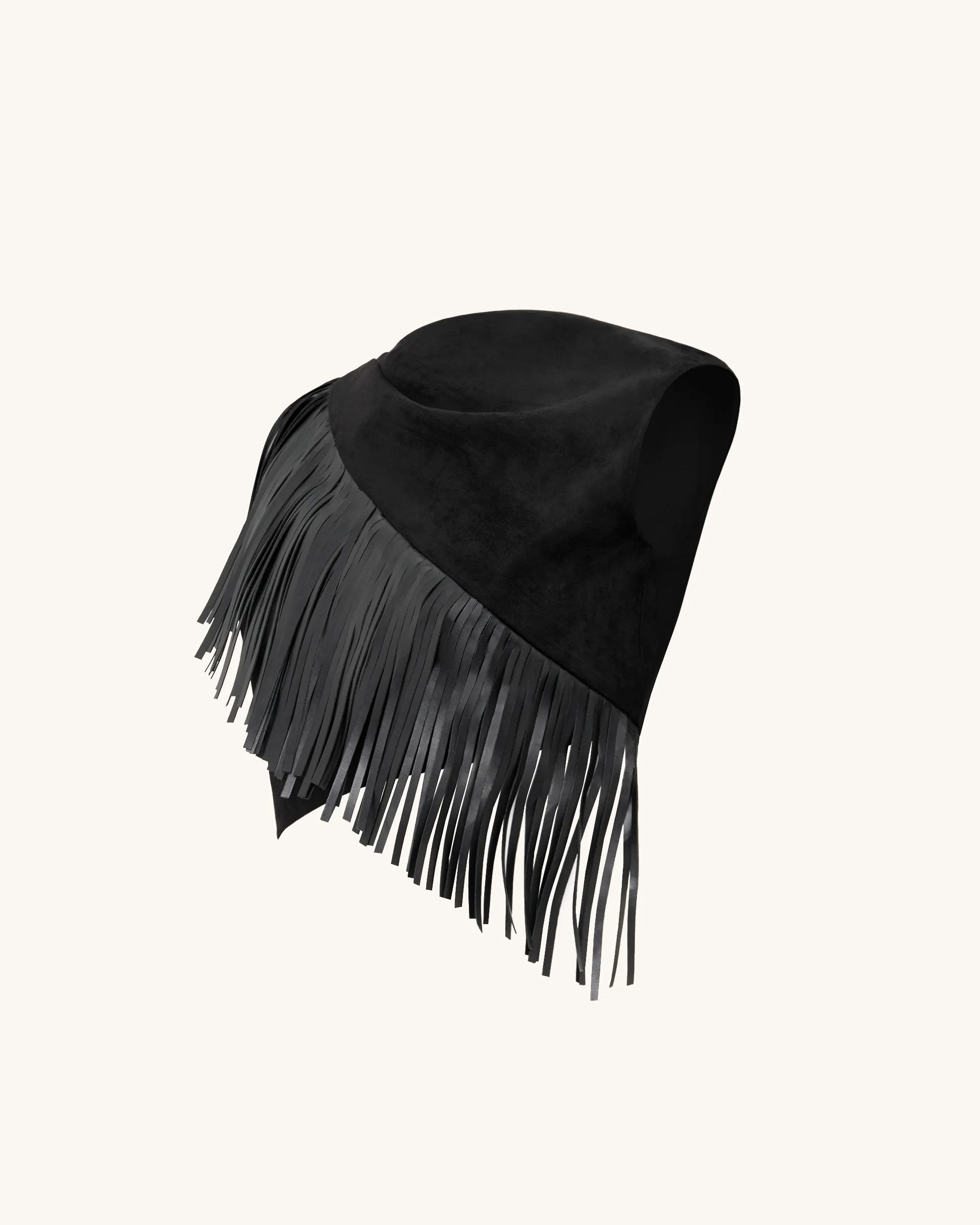 Ariana Asymmetrisches Fransen-Suede-Top - Schwarz - Image 5