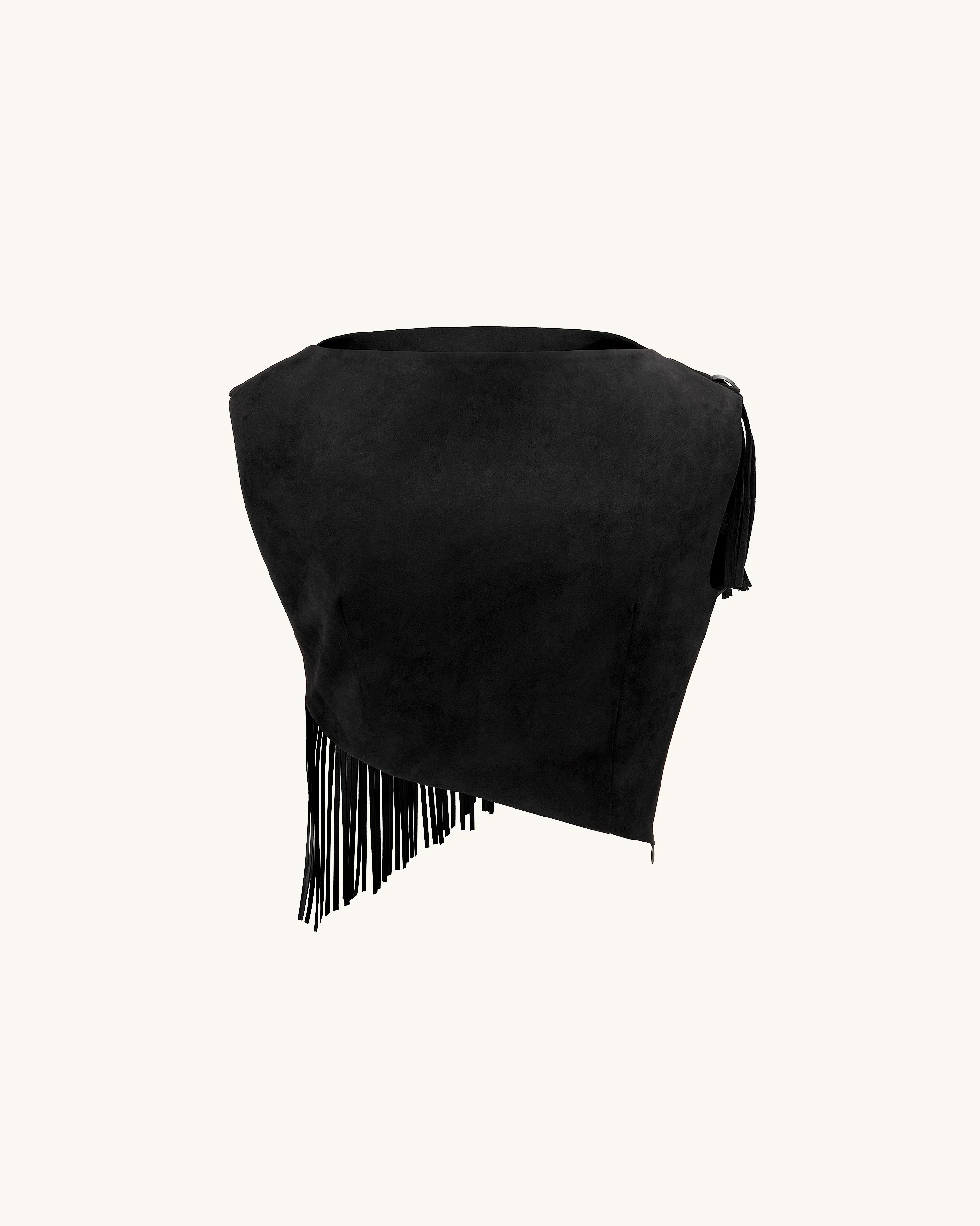 Ariana Asymmetrisches Fransen-Suede-Top - Schwarz - Image 6
