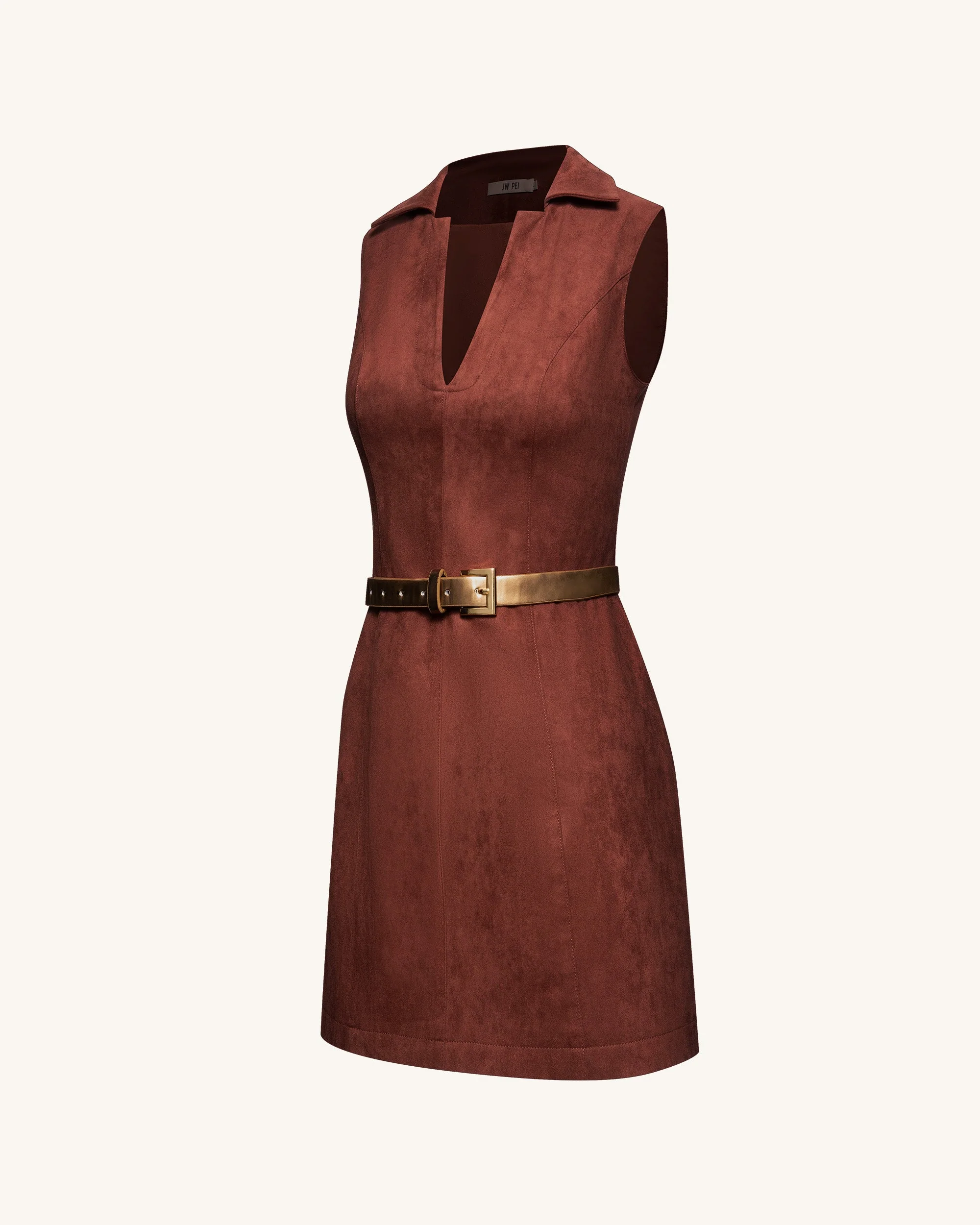 Ariana ärmelloses Wildleder-Minikleid - Burgunderrot - Image 4