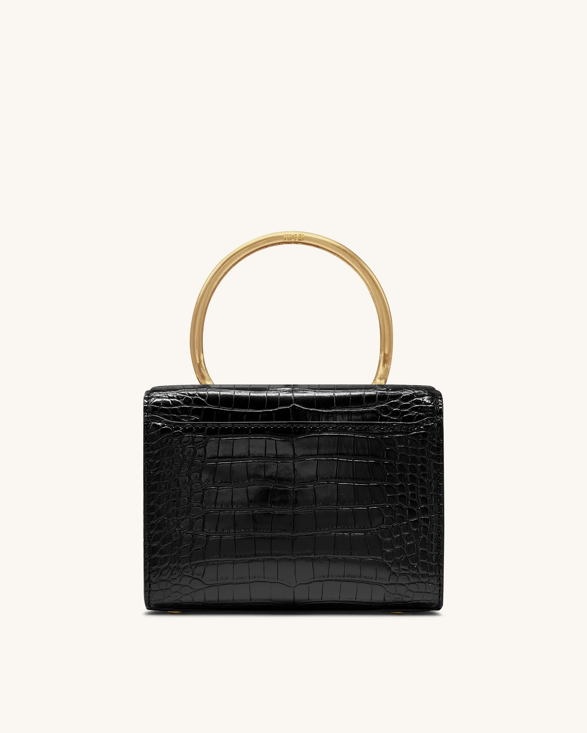 Astrid Calla-Lilie Metal-Henkel Handtasche - Schwarzer Krokoprägung - Image 3
