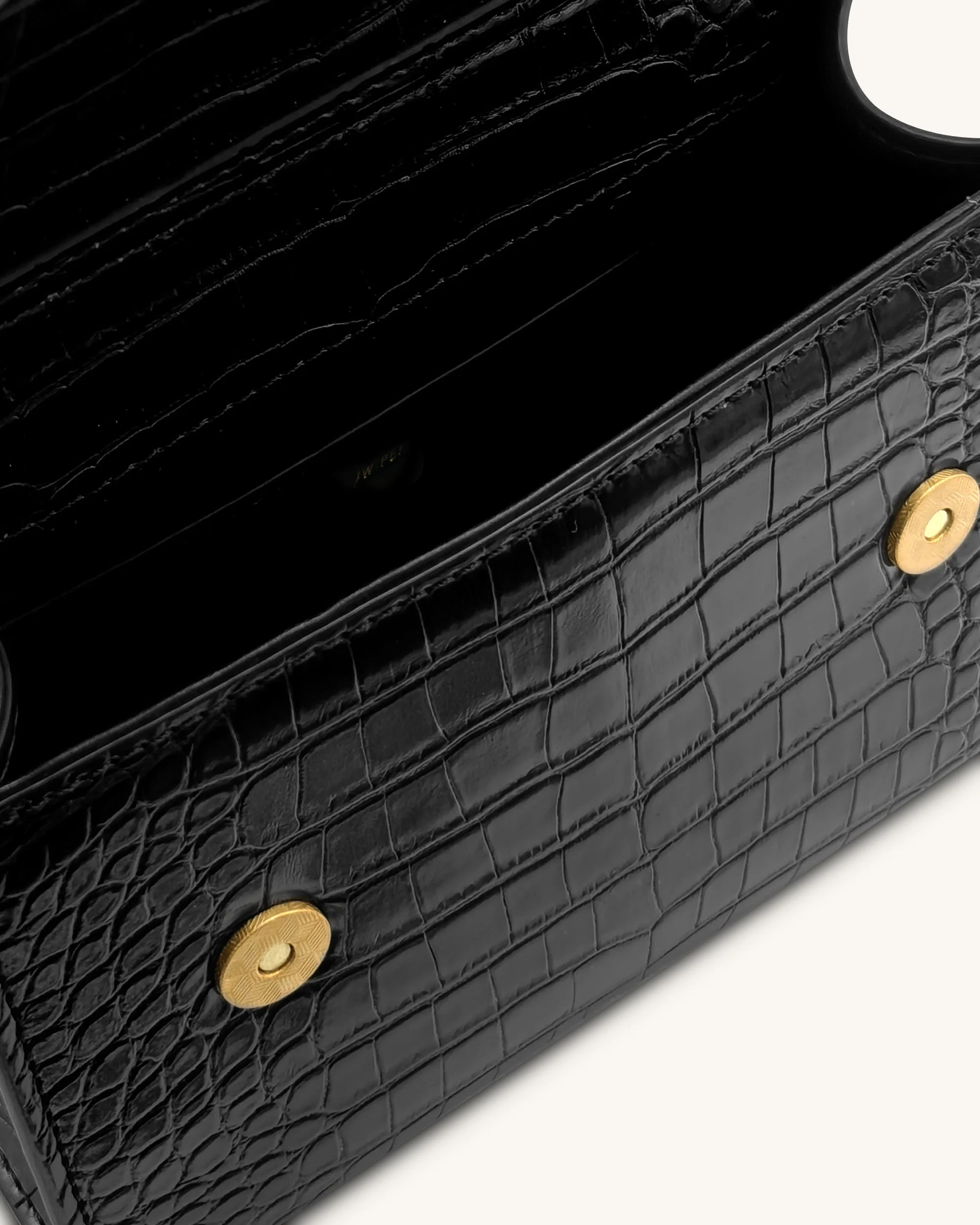 Astrid Calla-Lilie Metal-Henkel Handtasche - Schwarzer Krokoprägung - Image 4
