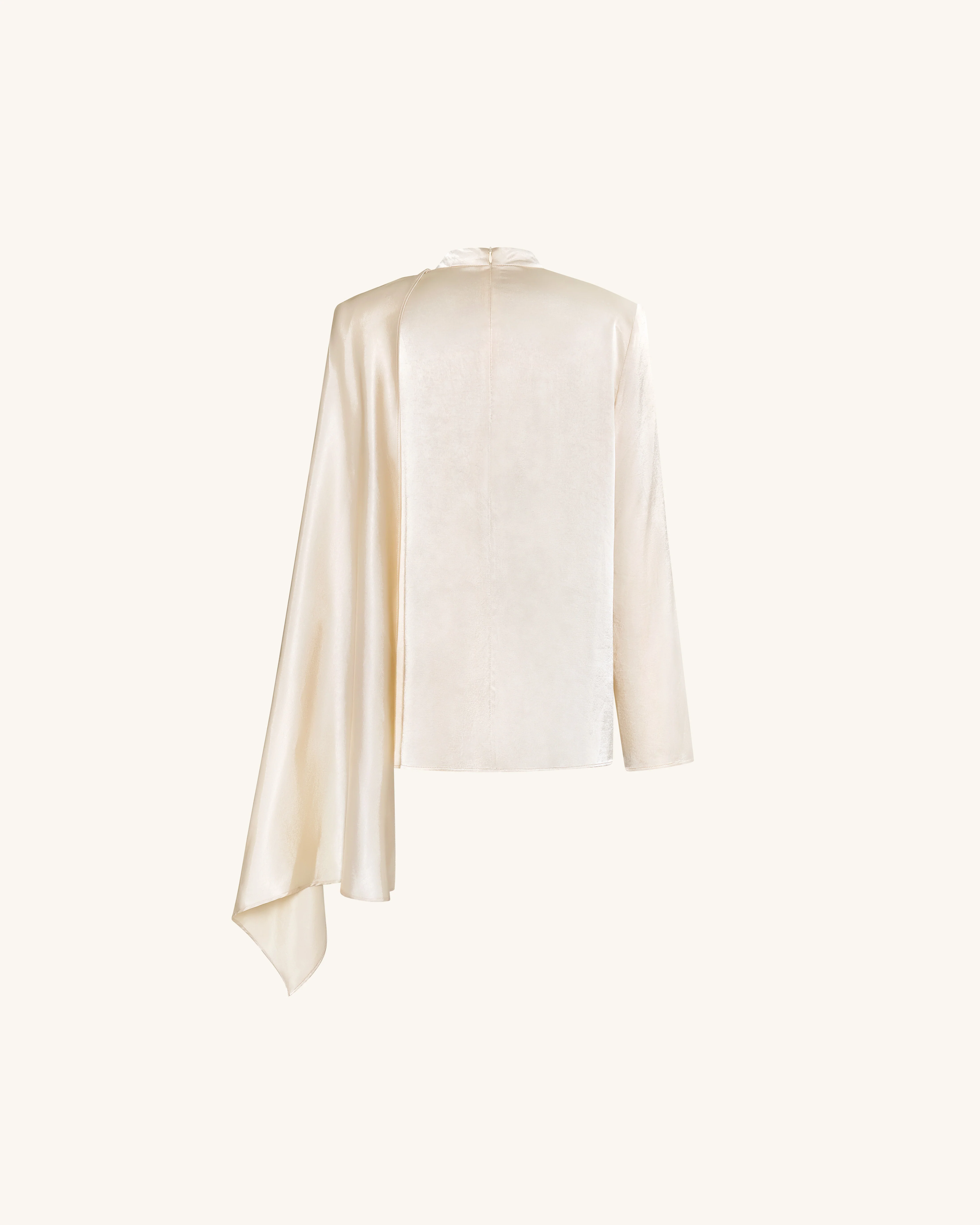 Asymmetrisches Cape-Oberteil mit hohem Kragen und Drapierung - Creme - Image 4