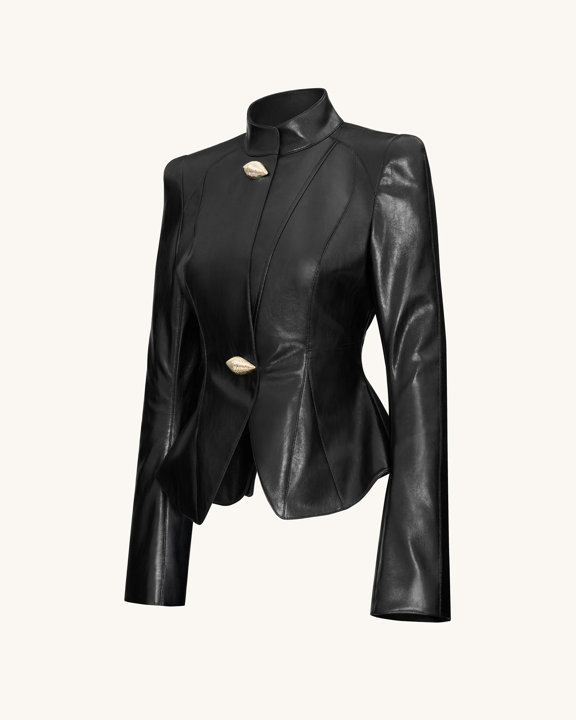Herbst Metallic Muschel PU Jacke - Schwarz - Image 3