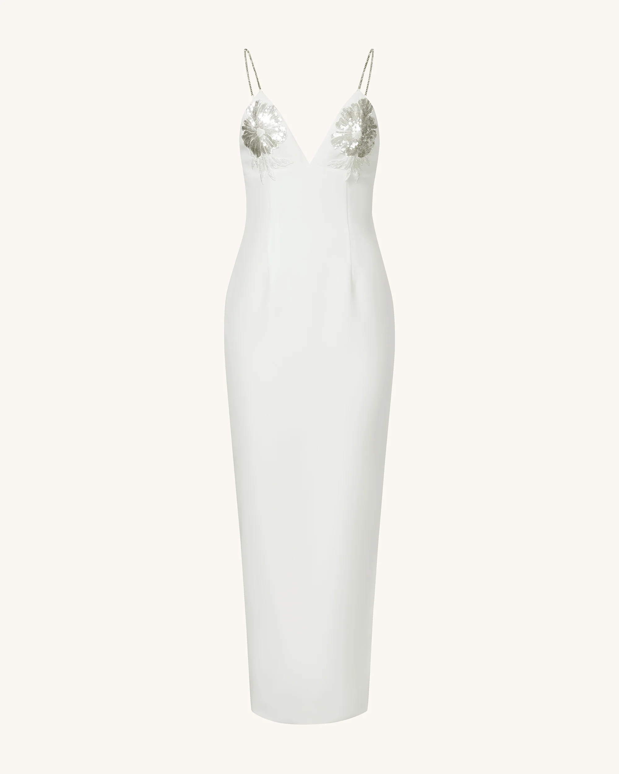 Ayliua Silbernes langes Kleid mit Herzausschnitt und Strassverzierung - Weiß - Image 3