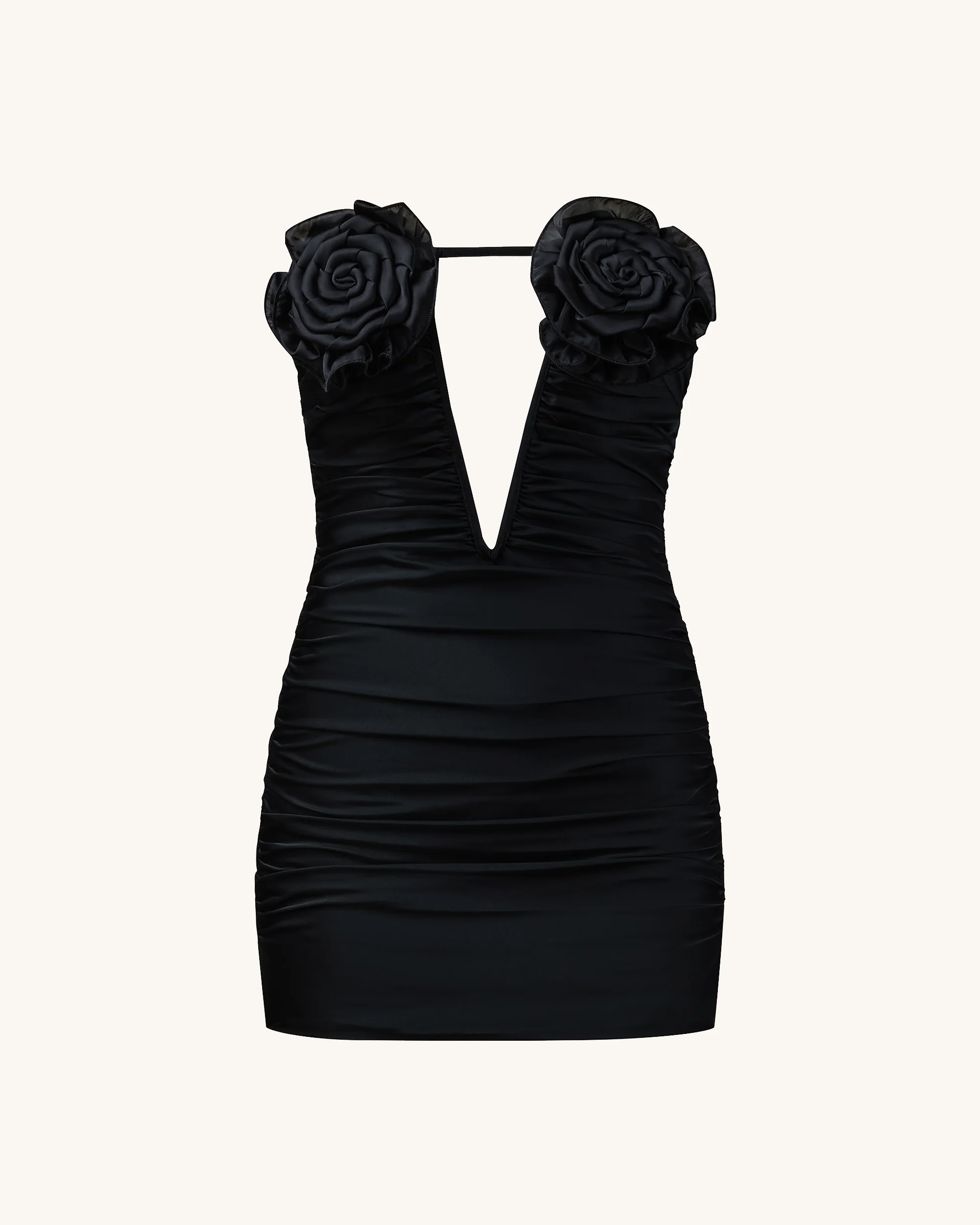 Bailee Schwarzes Tube-Minikleid mit Blumenapplikationen und Raffung - Schwarz - Image 2