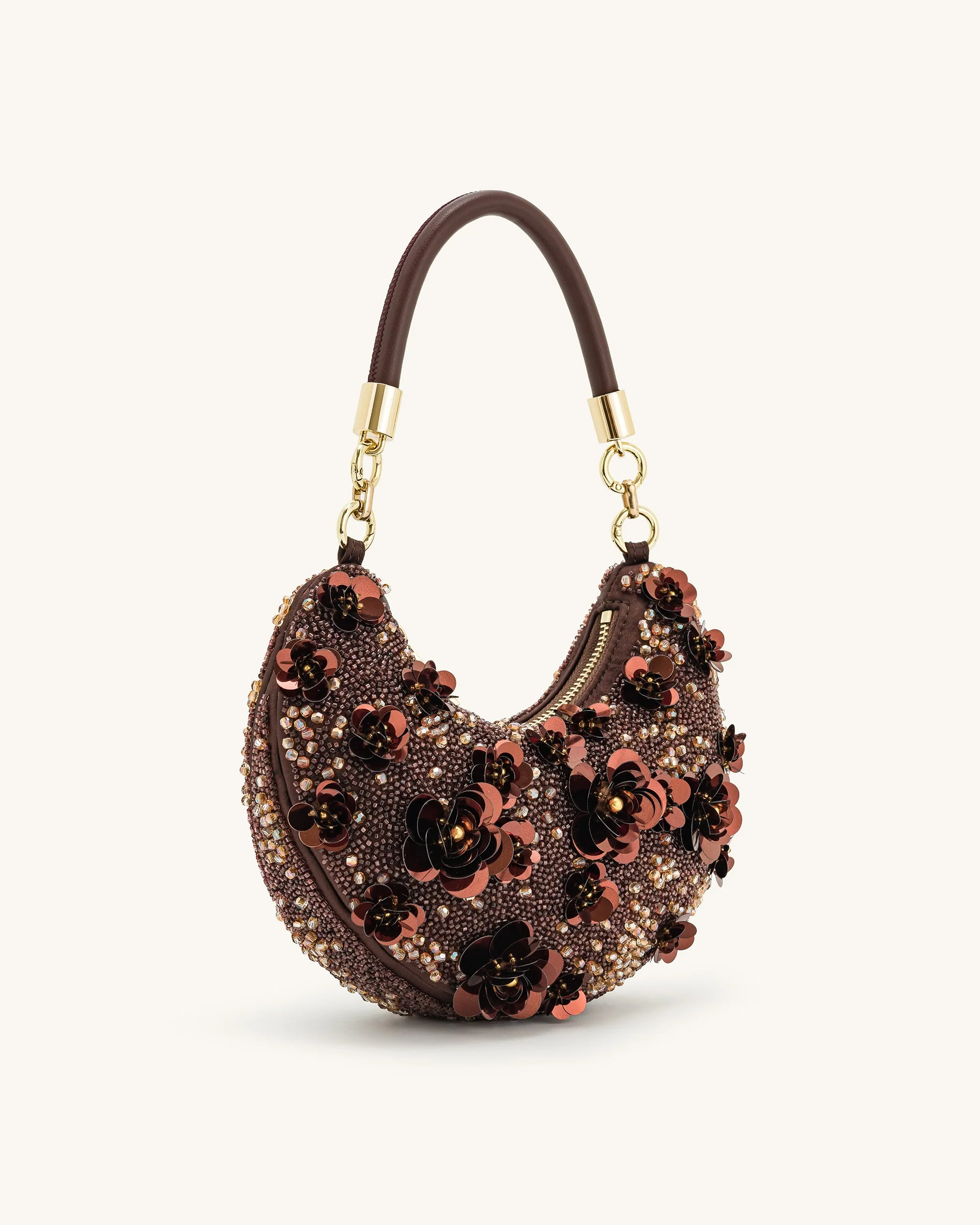 Livia Perlenbestickte Blumen-Hobo-Tasche - Braun - Image 2
