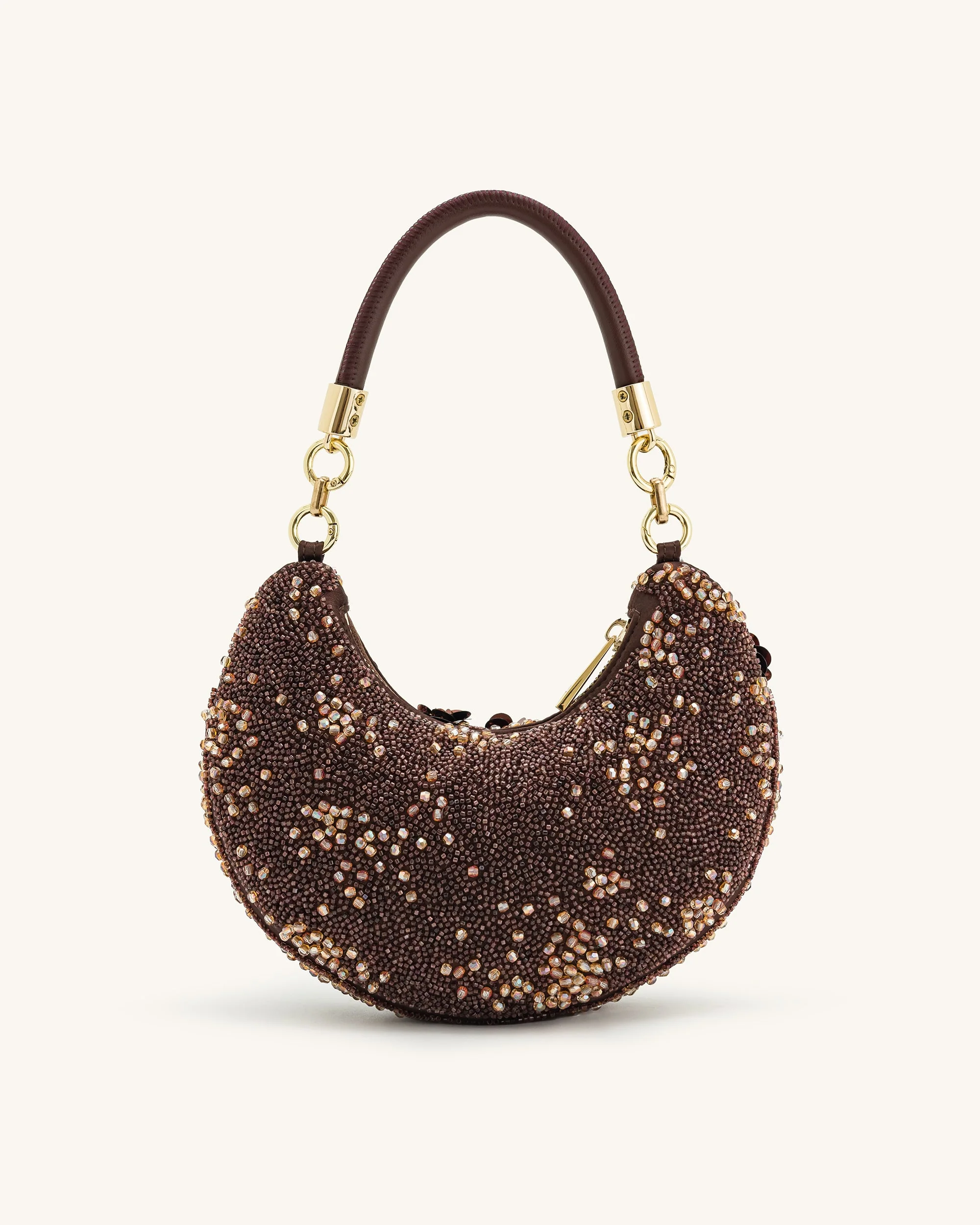 Livia Perlenbestickte Blumen-Hobo-Tasche - Braun - Image 3