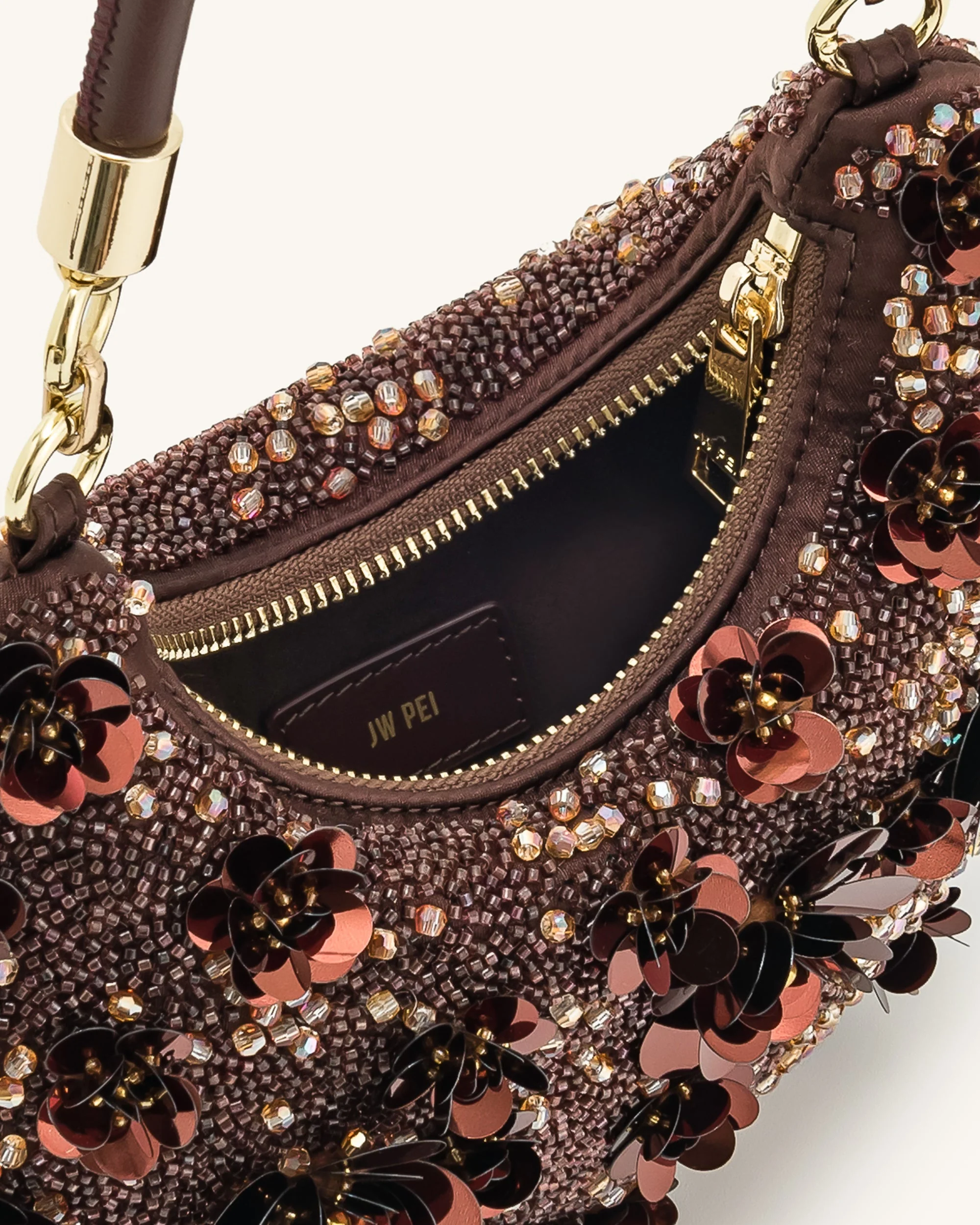 Livia Perlenbestickte Blumen-Hobo-Tasche - Braun - Image 4