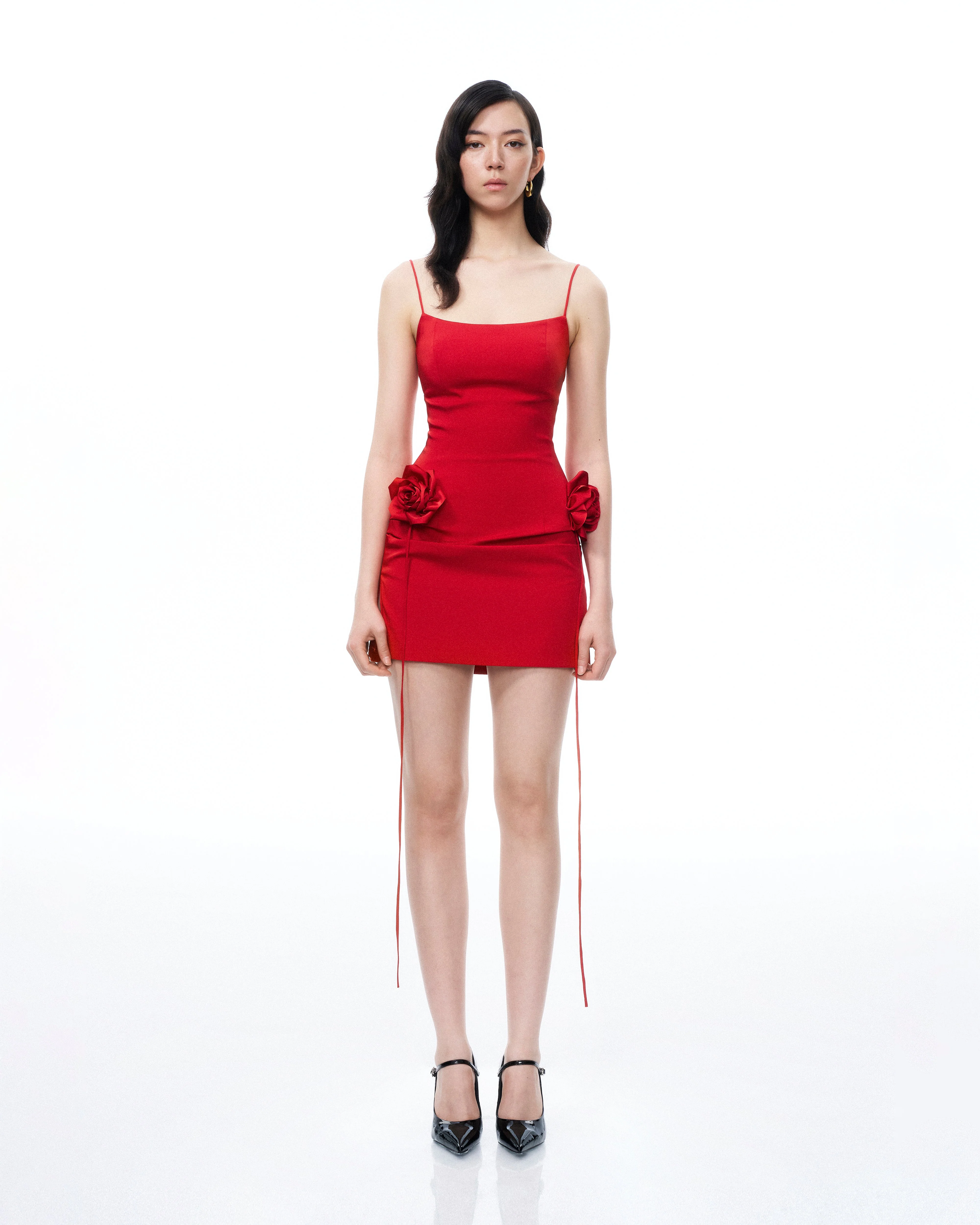 Bellamy 3D-Minikleid mit Blumenmuster – Rot