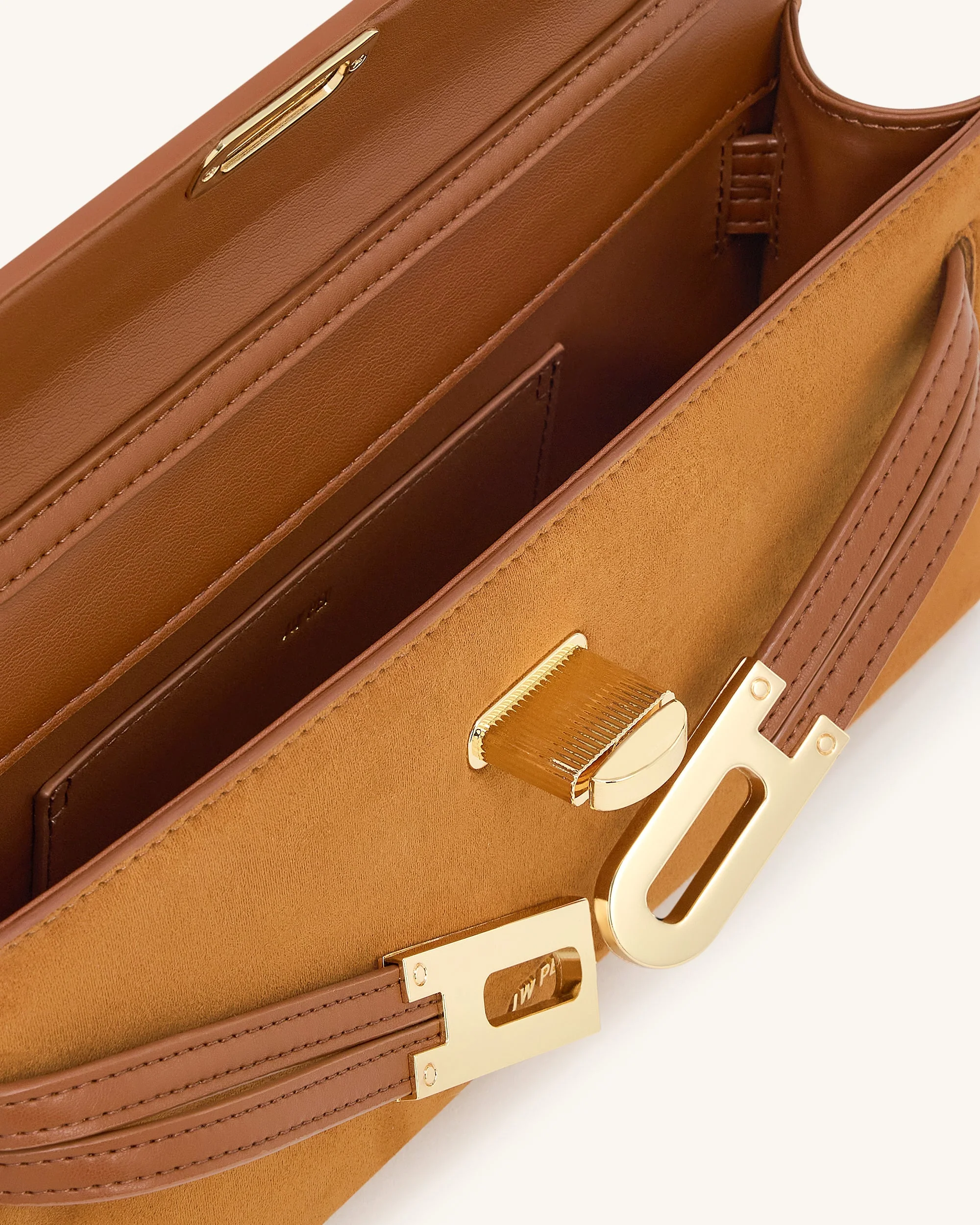 Bria Strukturierte Handtasche mit oberem Griff aus Kunst-Wildleder – Braun - Image 4