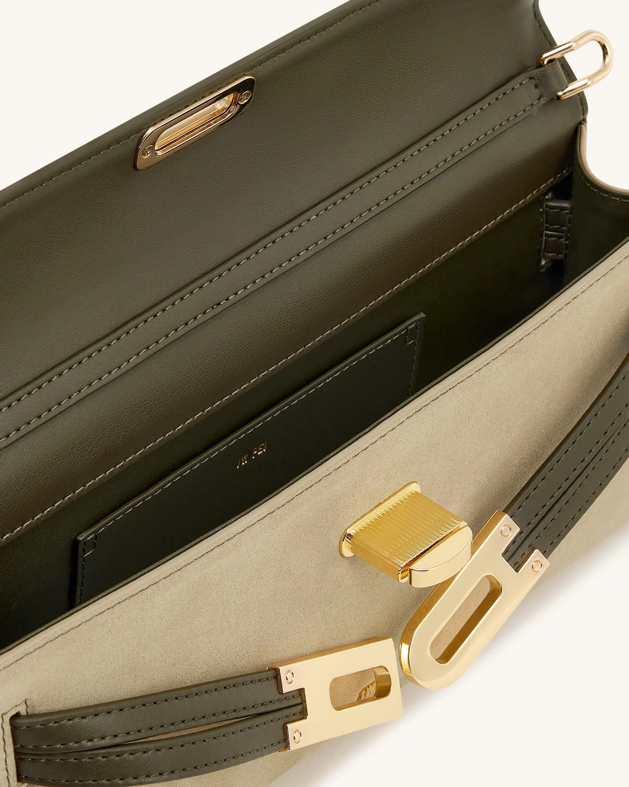 Bria Strukturierte Handtasche mit oberem Griff aus Kunst-Wildleder – Dunkles Olivgrün - Image 4