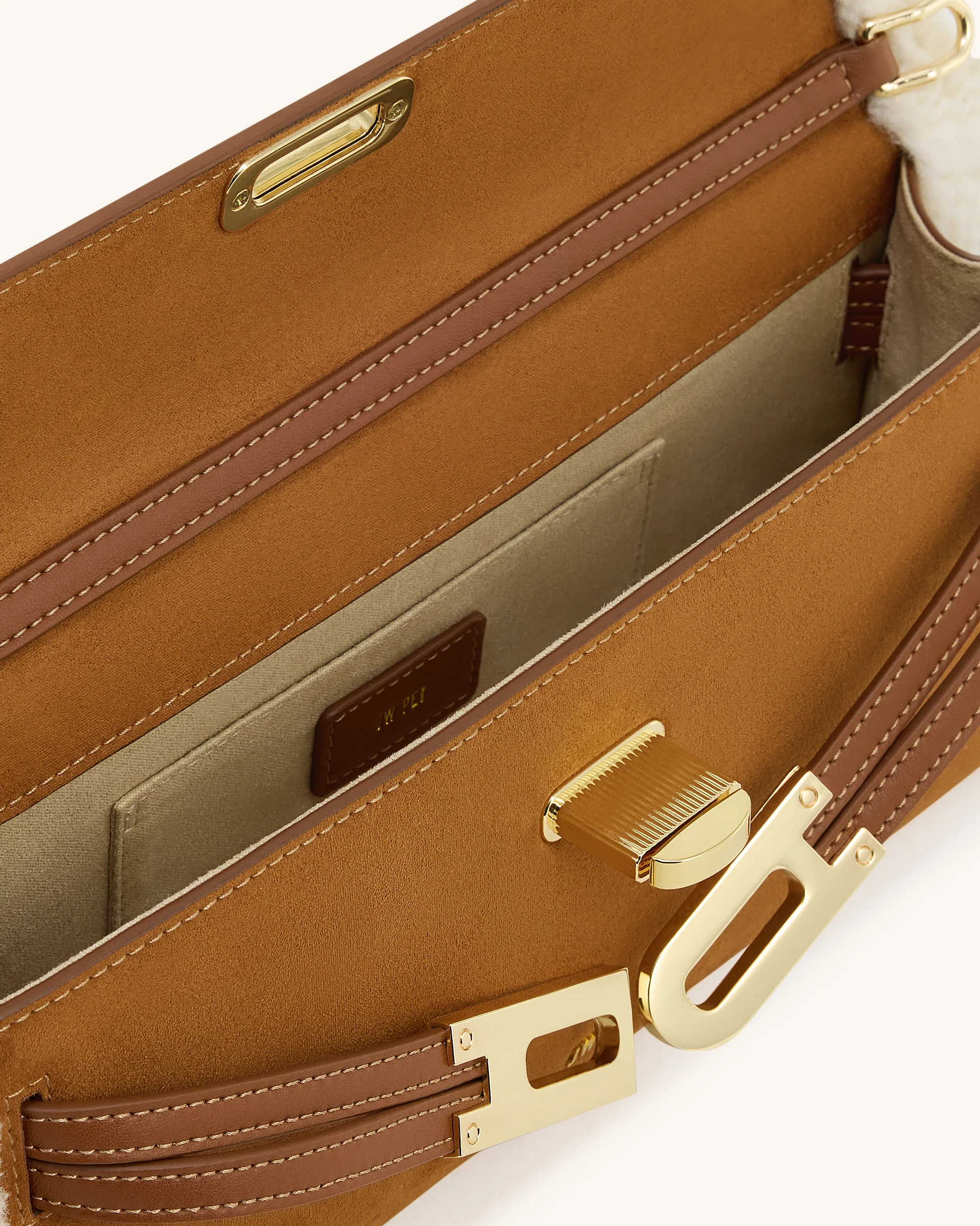 Bria Strukturierte Handtasche mit oberem Griff aus Kunst-Wildleder – Gelbbraun - Image 4