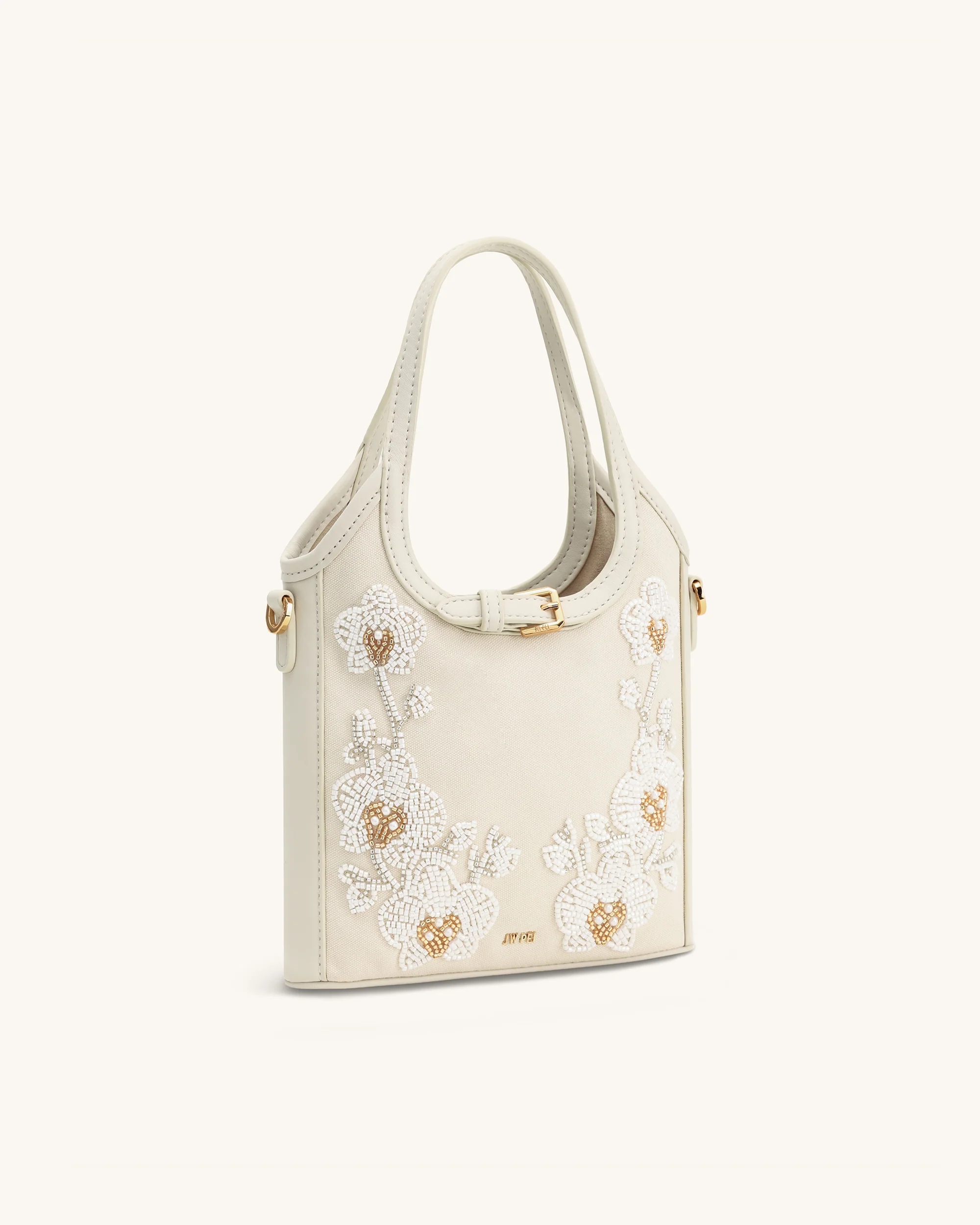 Brooke Mini-Handtasche mit Gürtel und verzierter Orchideenperlenstickerei - Elfenbein - Image 2