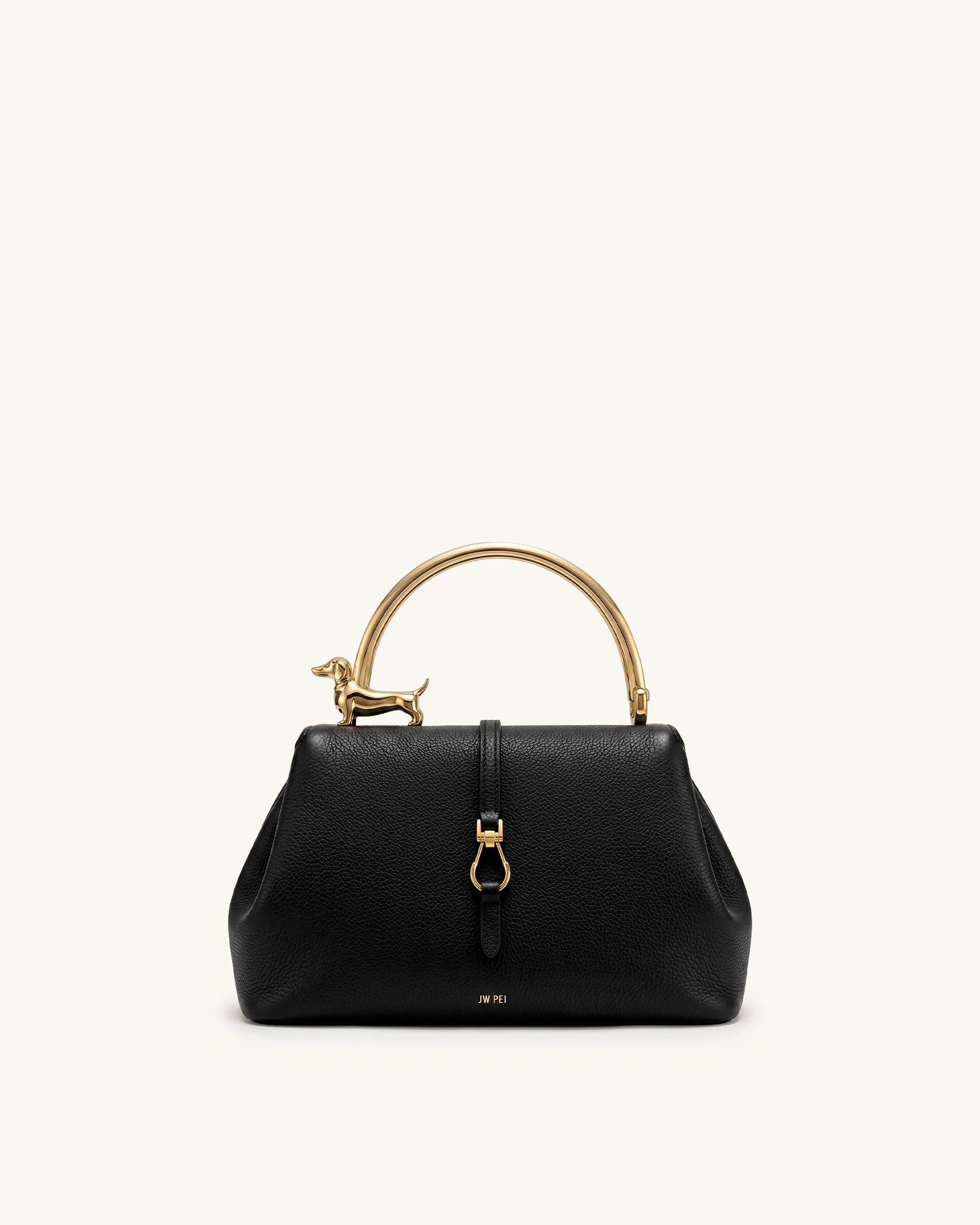 Bruna Henkeltasche mit Dackel-Metallgriff - Schwarz