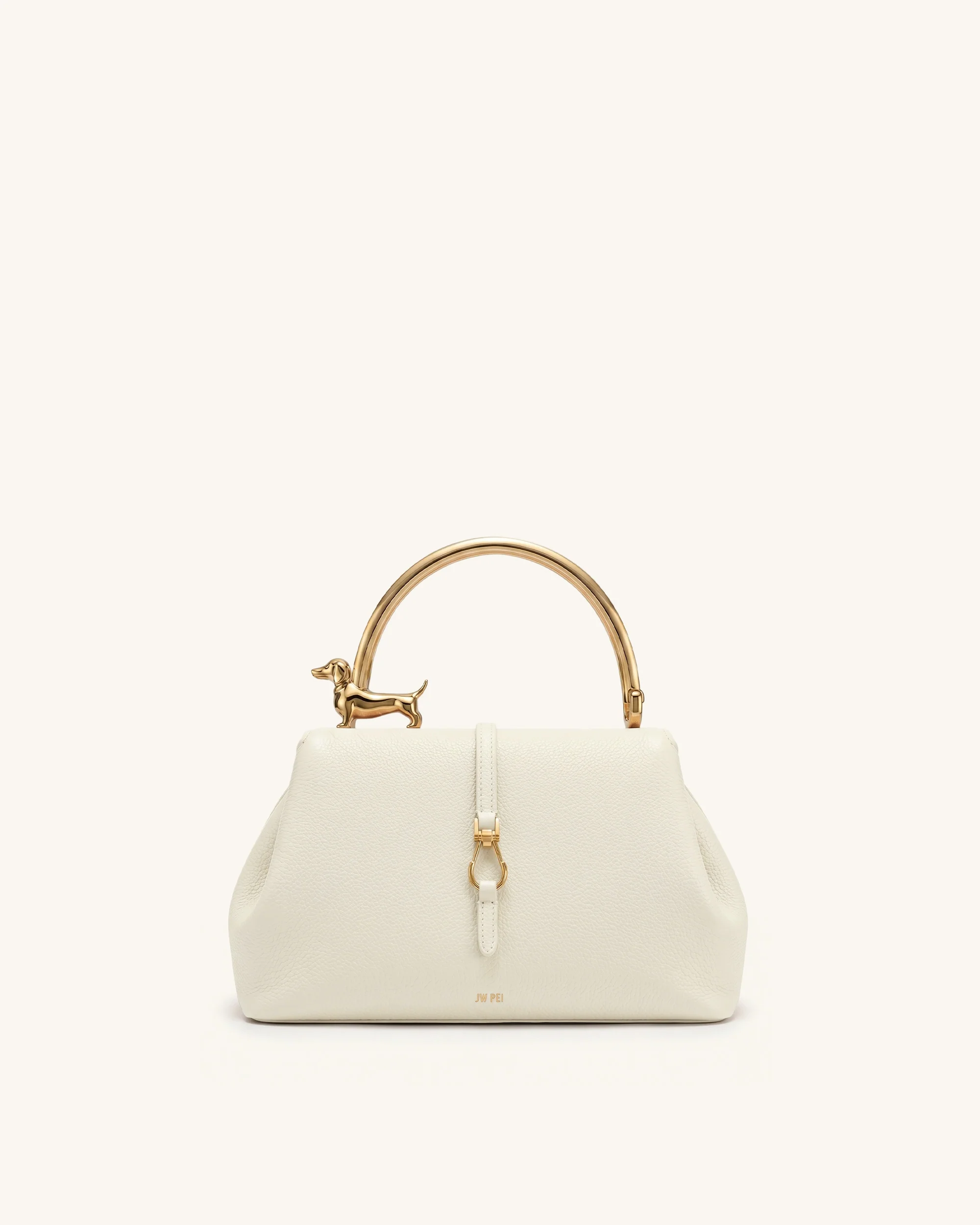 Bruna Henkeltasche mit Dackel-Metallgriff - Weiß