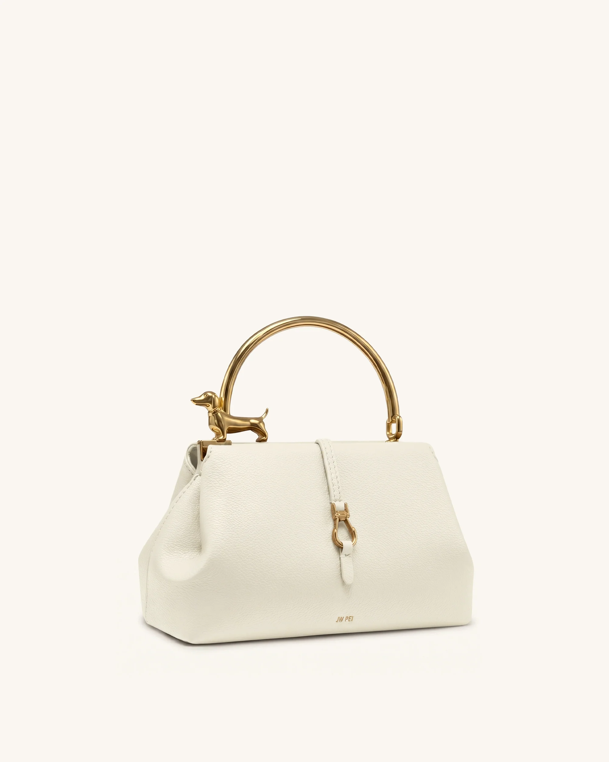 Bruna Henkeltasche mit Dackel-Metallgriff - Weiß - Image 2