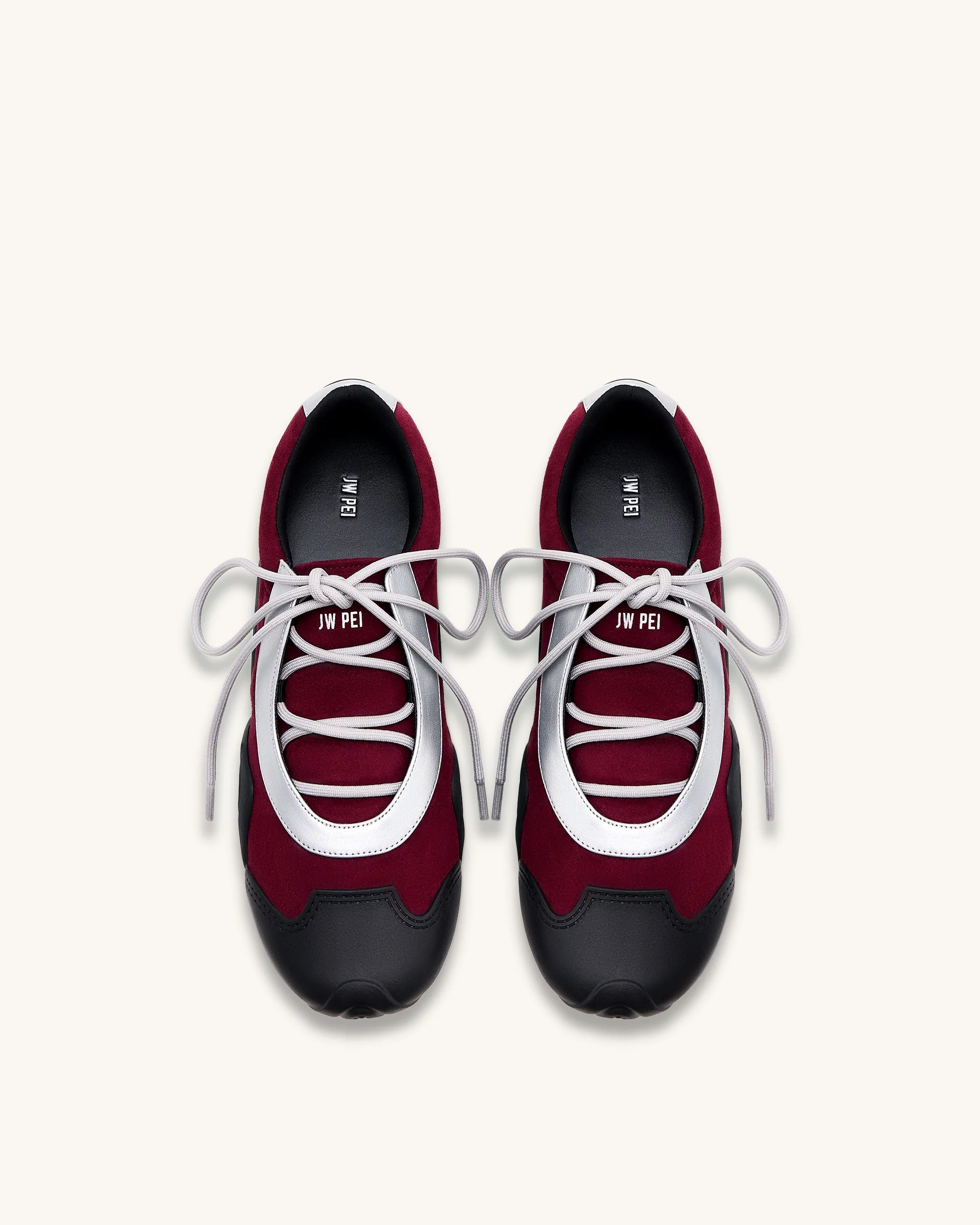 Caitlin Kunstwildleder-Schnürballerina-Sneaker - Bordeaux & Hellgrau - Image 4