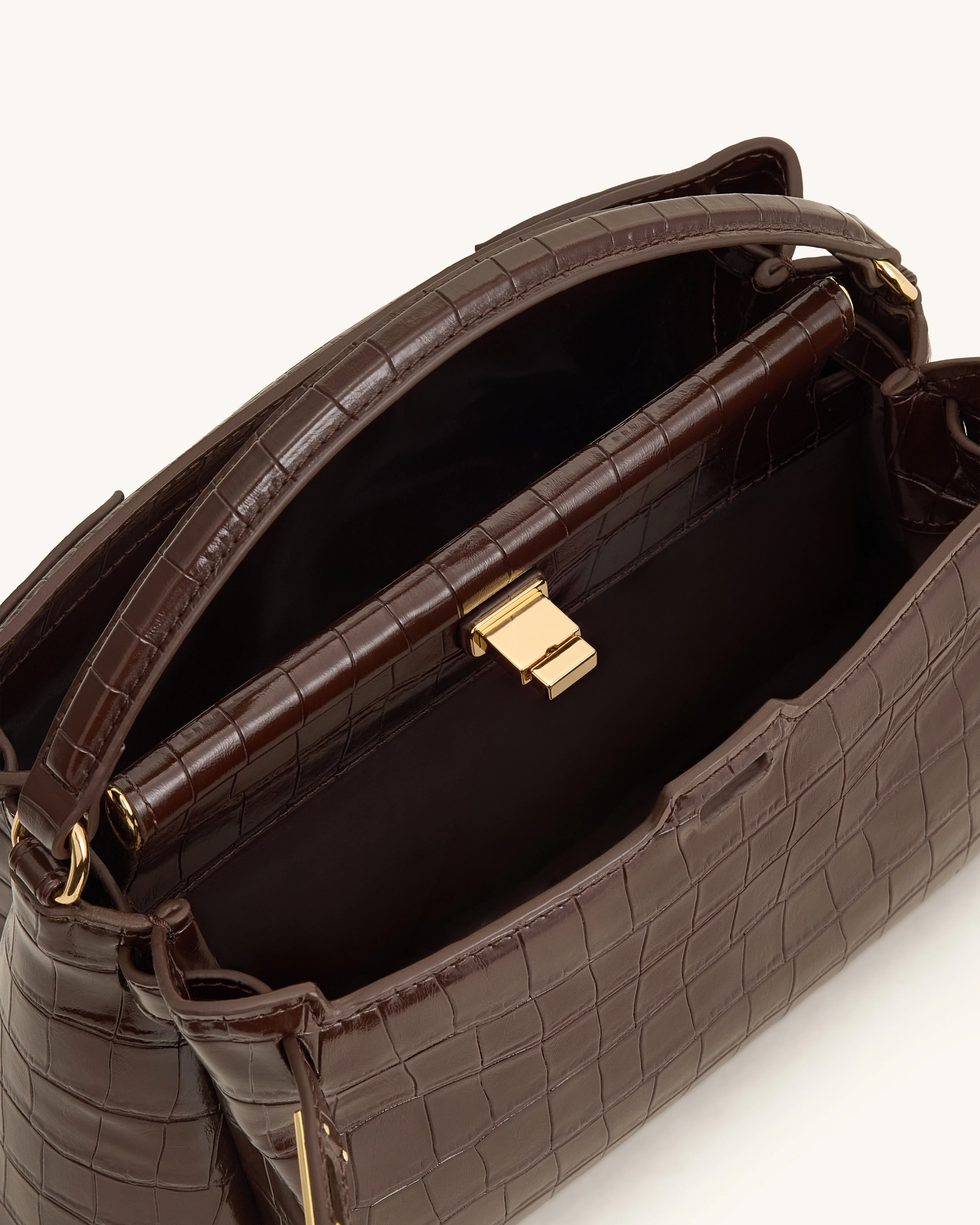 Carmen Henkeltasche - Dunkelbraunes Kroko-Muster - Image 4