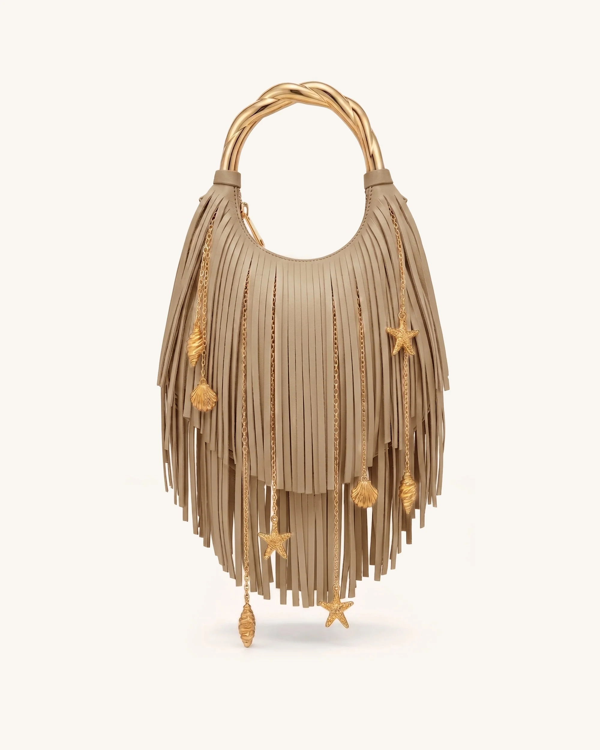 Chloe Handtasche mit Metallhenkel und Fransen - Khaki