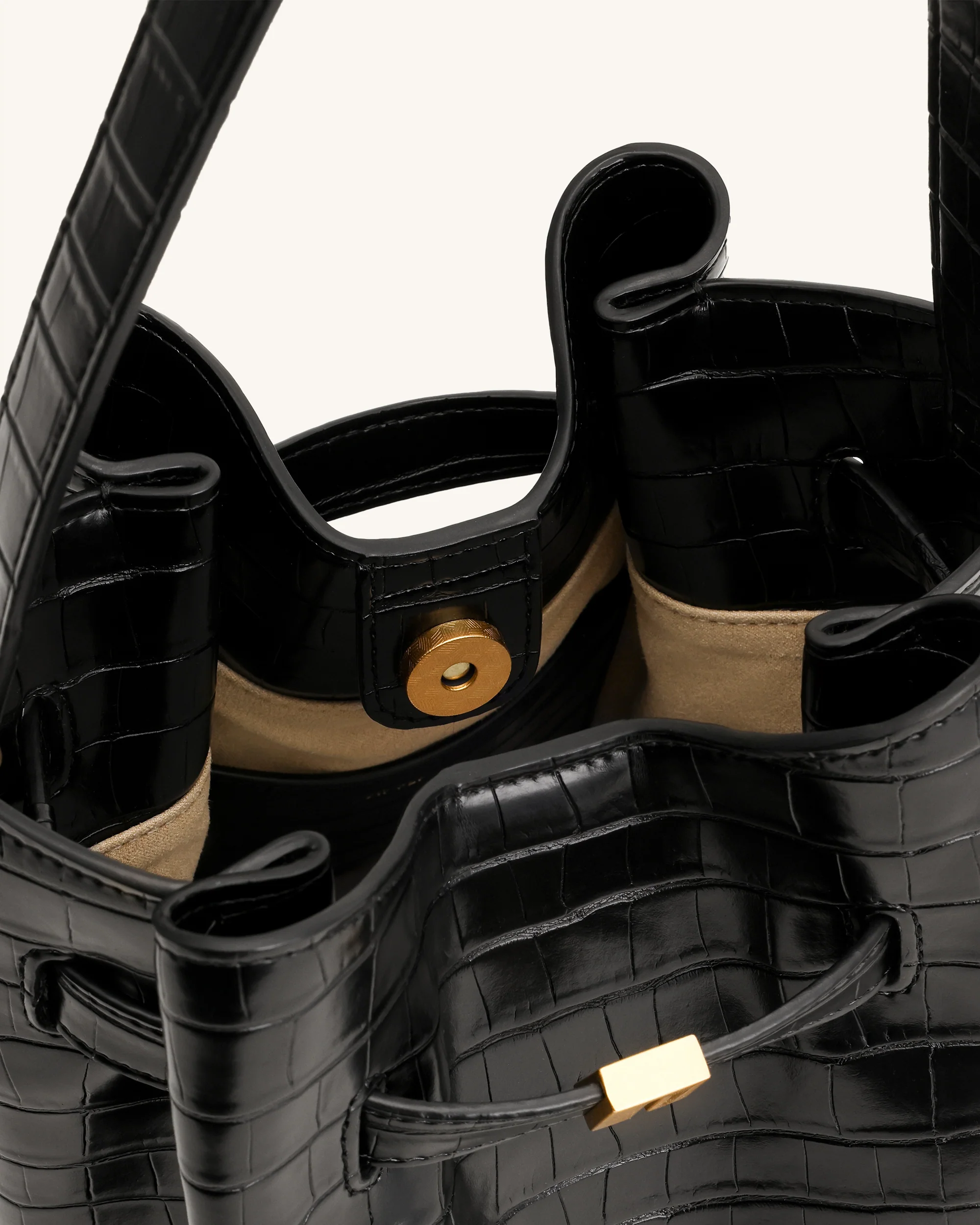 Clara Schloss-Akzent Beutelschultertasche - Schwarz Kroko - Image 4