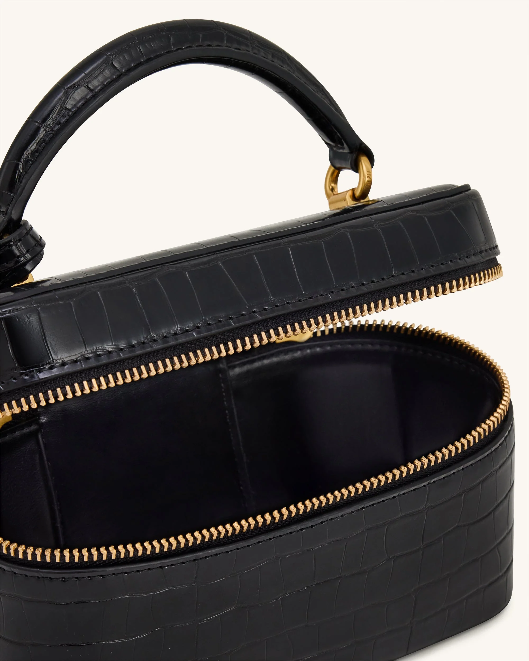Cleo Boxförmige Handtasche mit Tragegriff - Schwarzes Krokodilprägung - Image 5