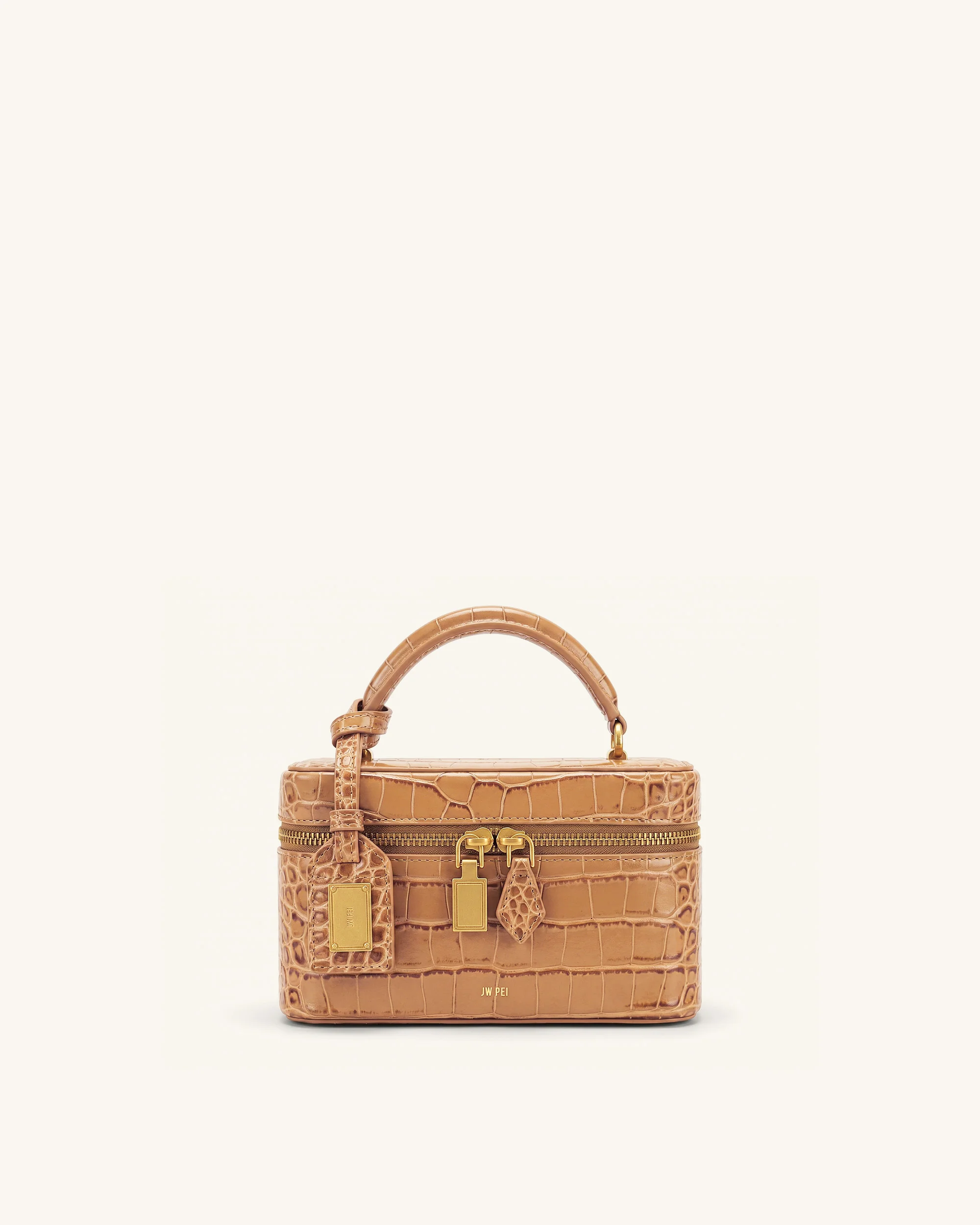 Cleo Henkeltasche in Kastenform - Braun mit Krokoprägung