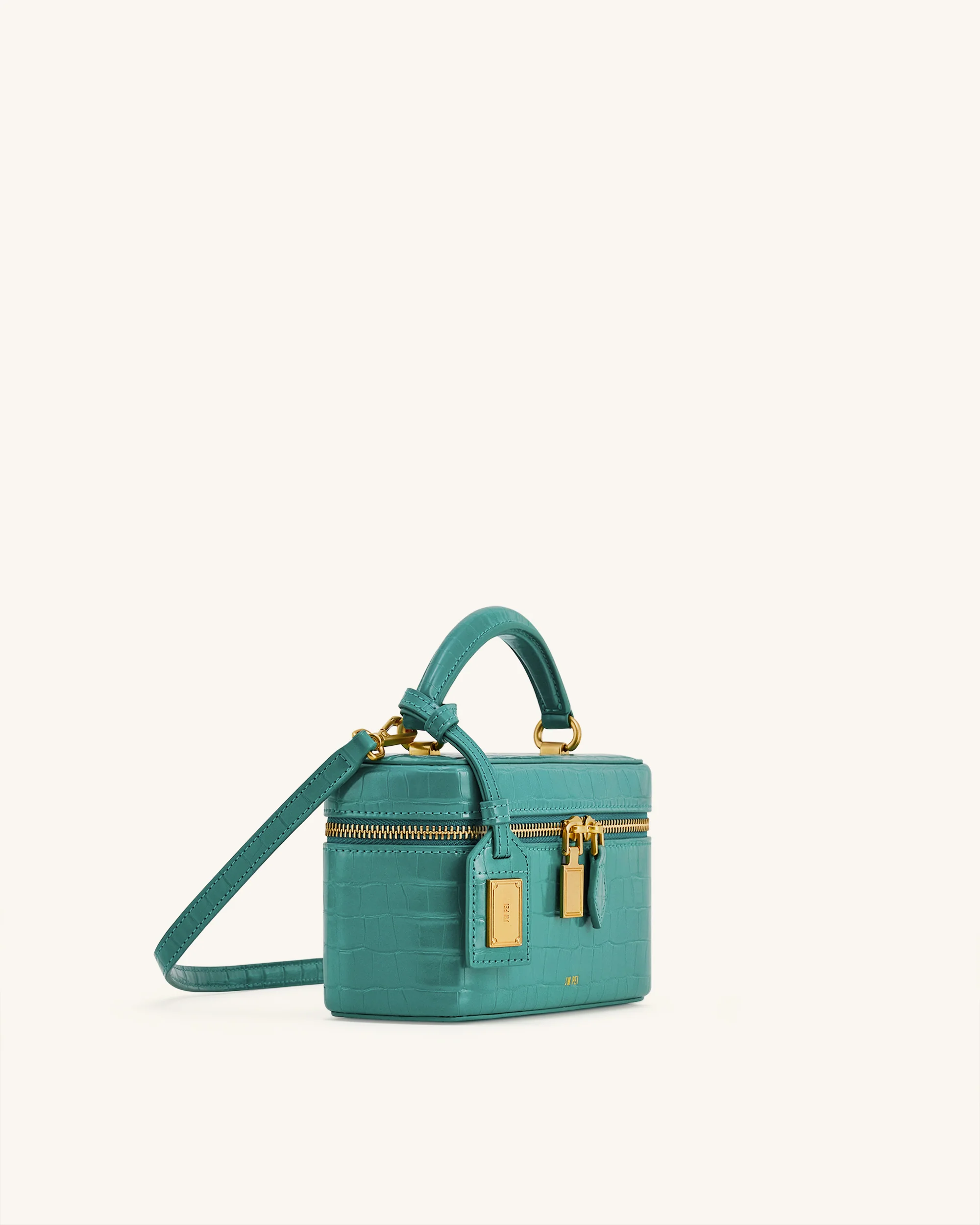 Cleo Boxförmige Handtasche mit Tragegriff - Grünes Krokoprägung - Image 2