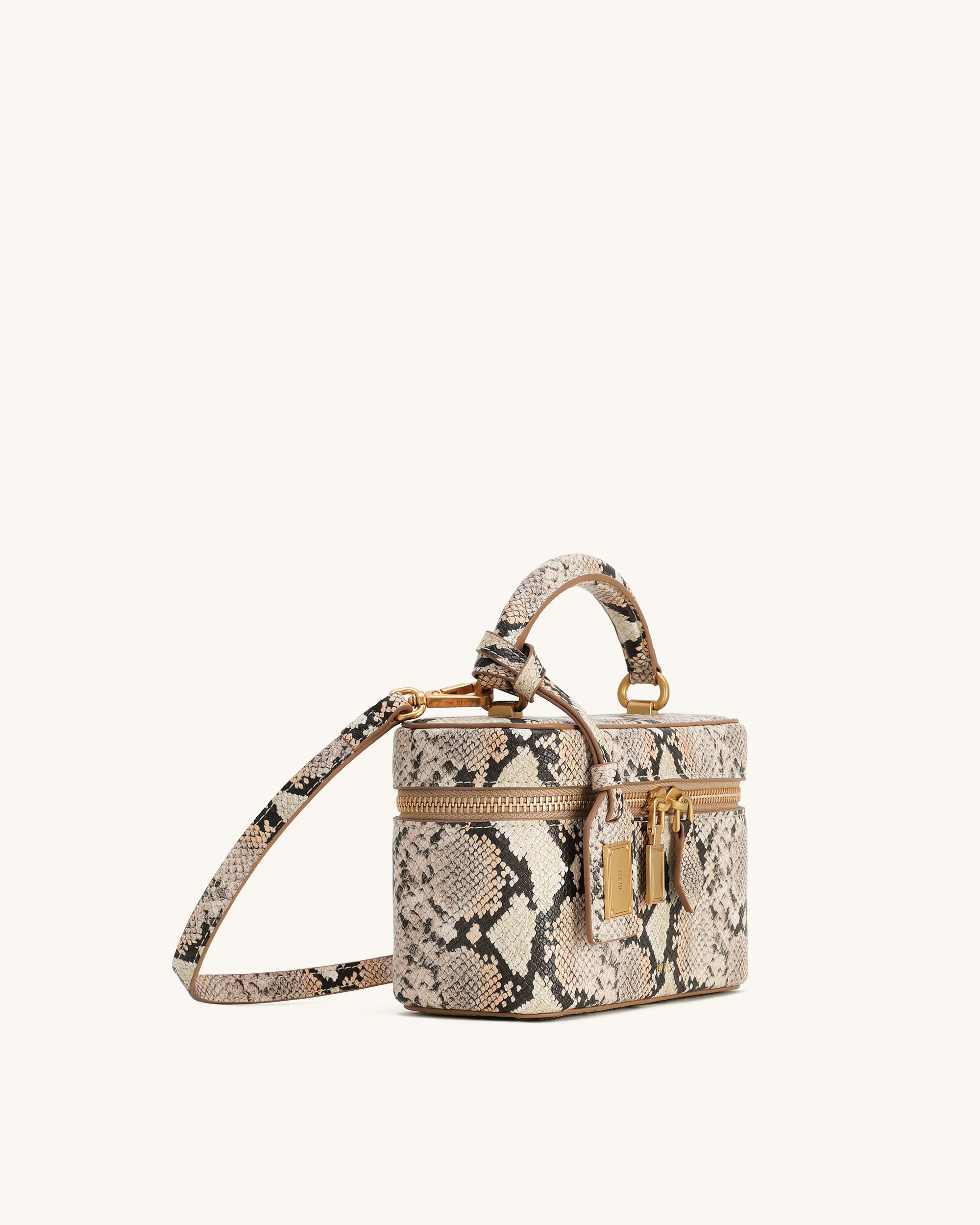 Cleo Schlangenleder-geprägte Box Shape Top Handle Tasche - Beige - Image 2
