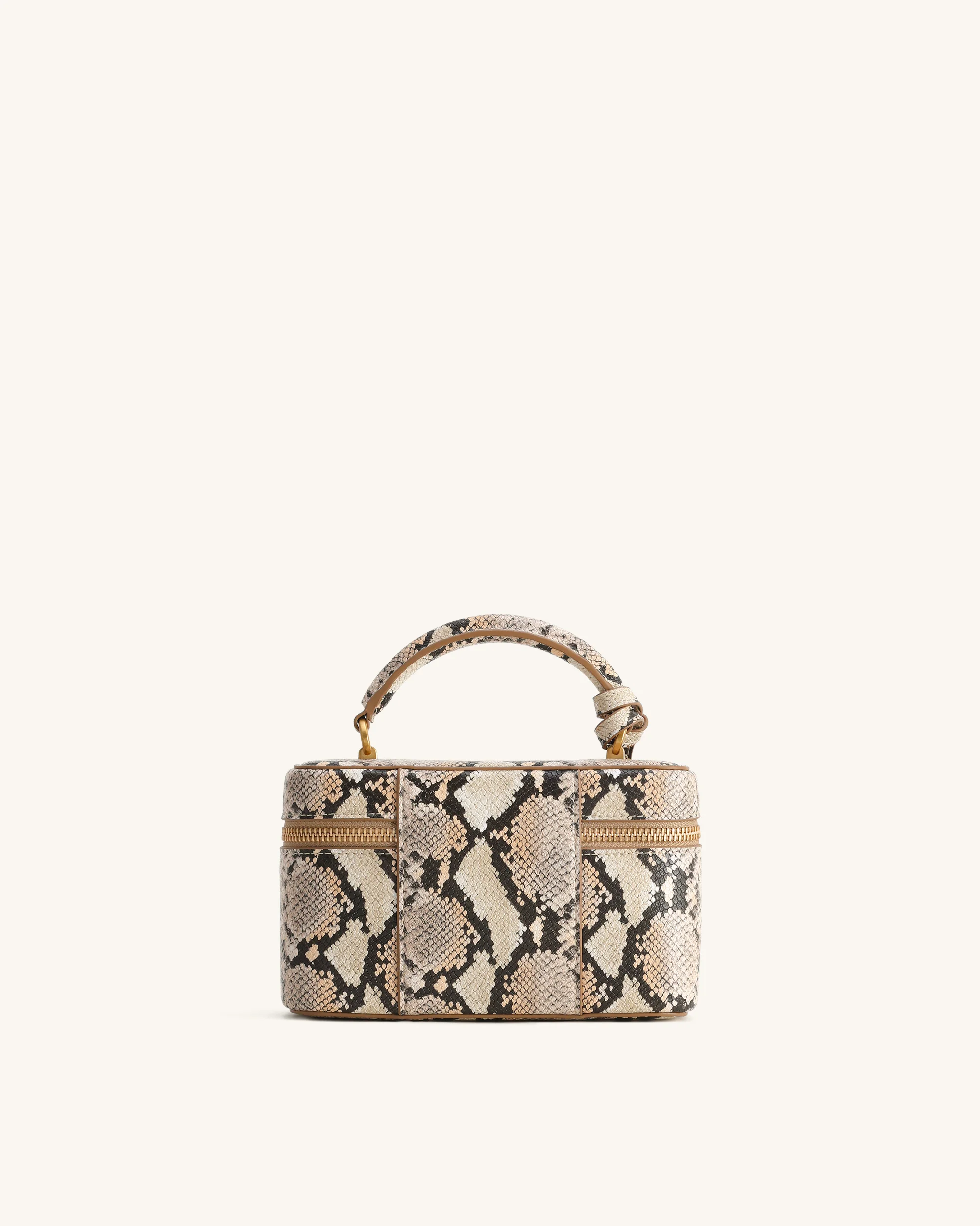 Cleo Schlangenleder-geprägte Box Shape Top Handle Tasche - Beige - Image 3