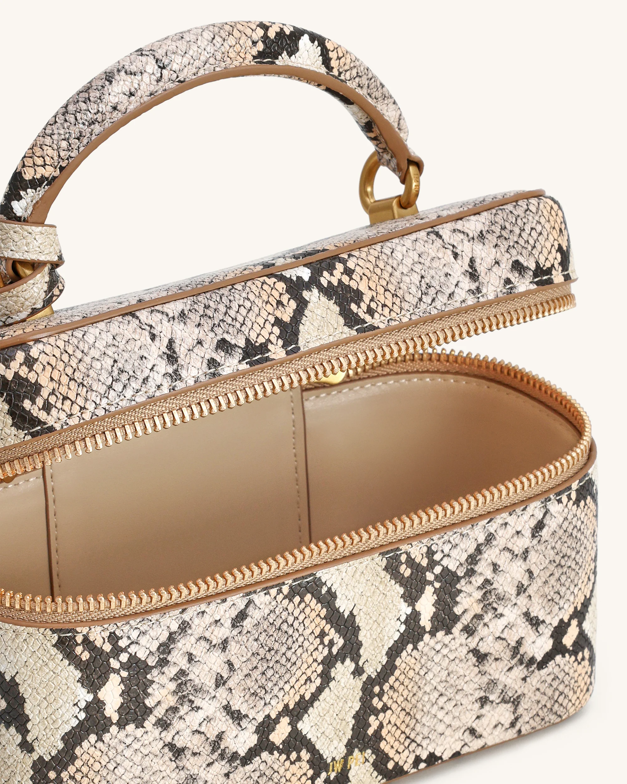 Cleo Schlangenleder-geprägte Box Shape Top Handle Tasche - Beige - Image 4