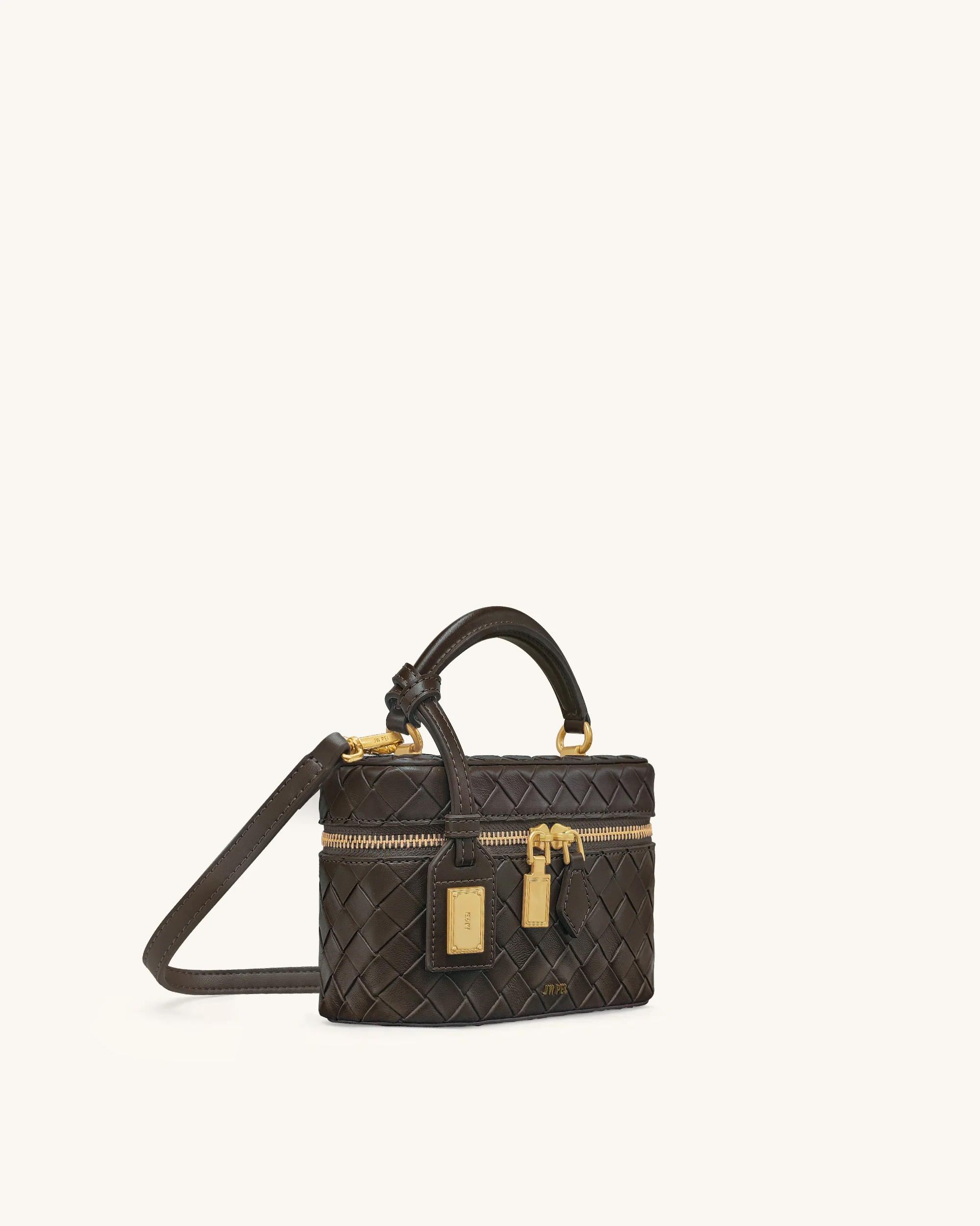Cleo Gewebte Textur Box Shape Top Handle Tasche - Dunkelbraun - Image 2
