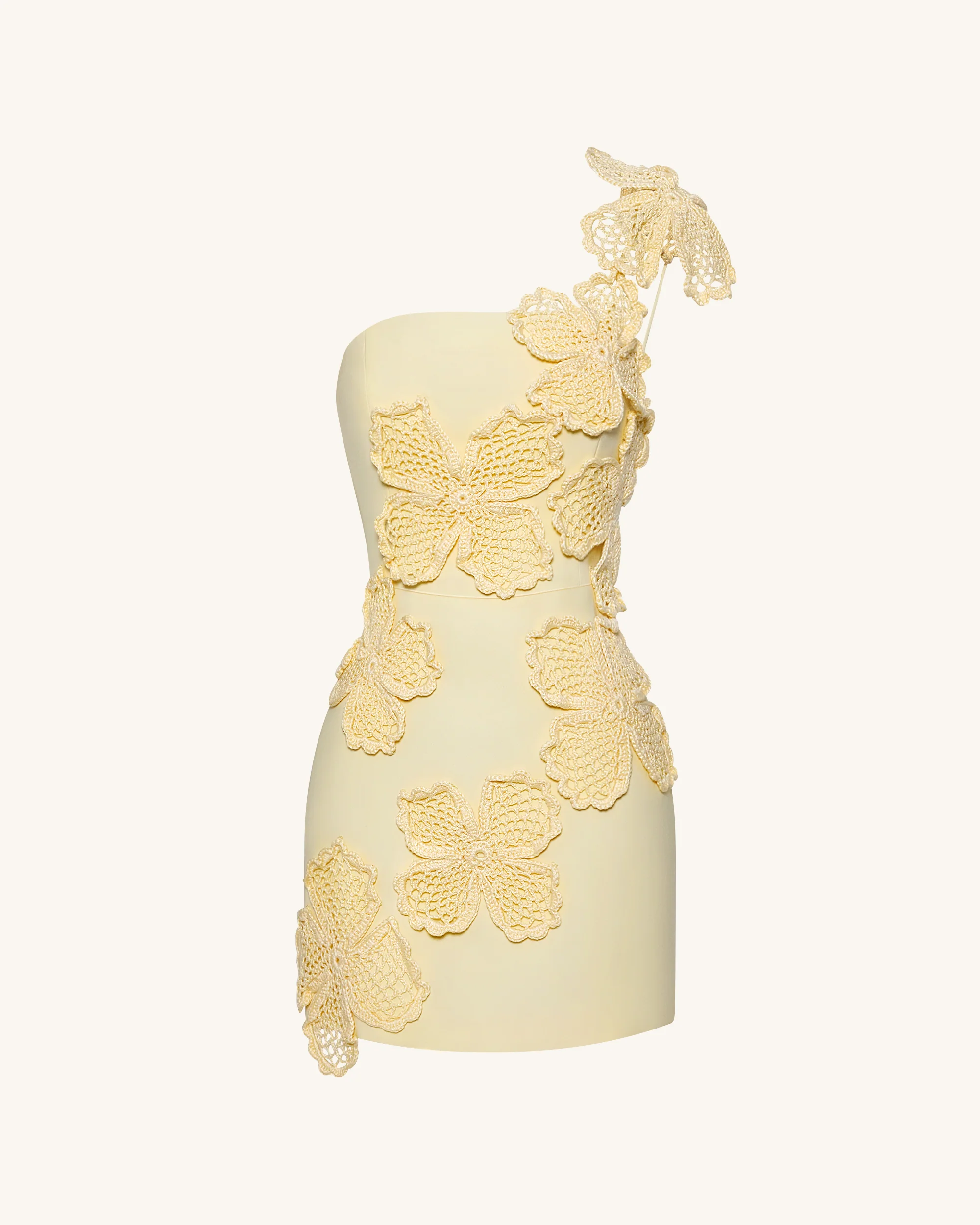 Häkel-Minikleid mit Blumenapplikation - Gelb - Image 5