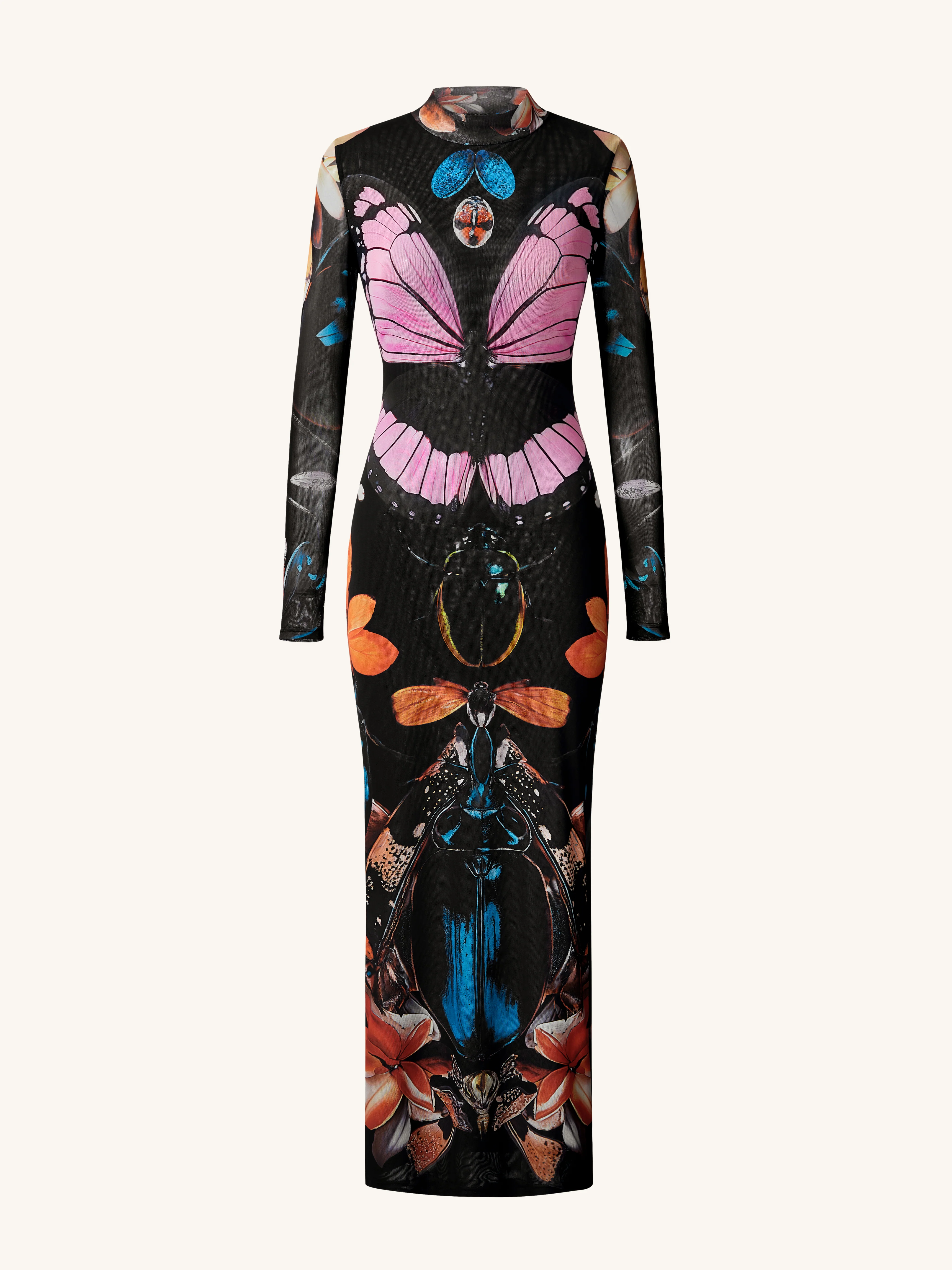 Mehrlagiges Mesh-Kleid mit transparentem Schmetterlings- und Käferdesign – Mehrfarbig - Image 4