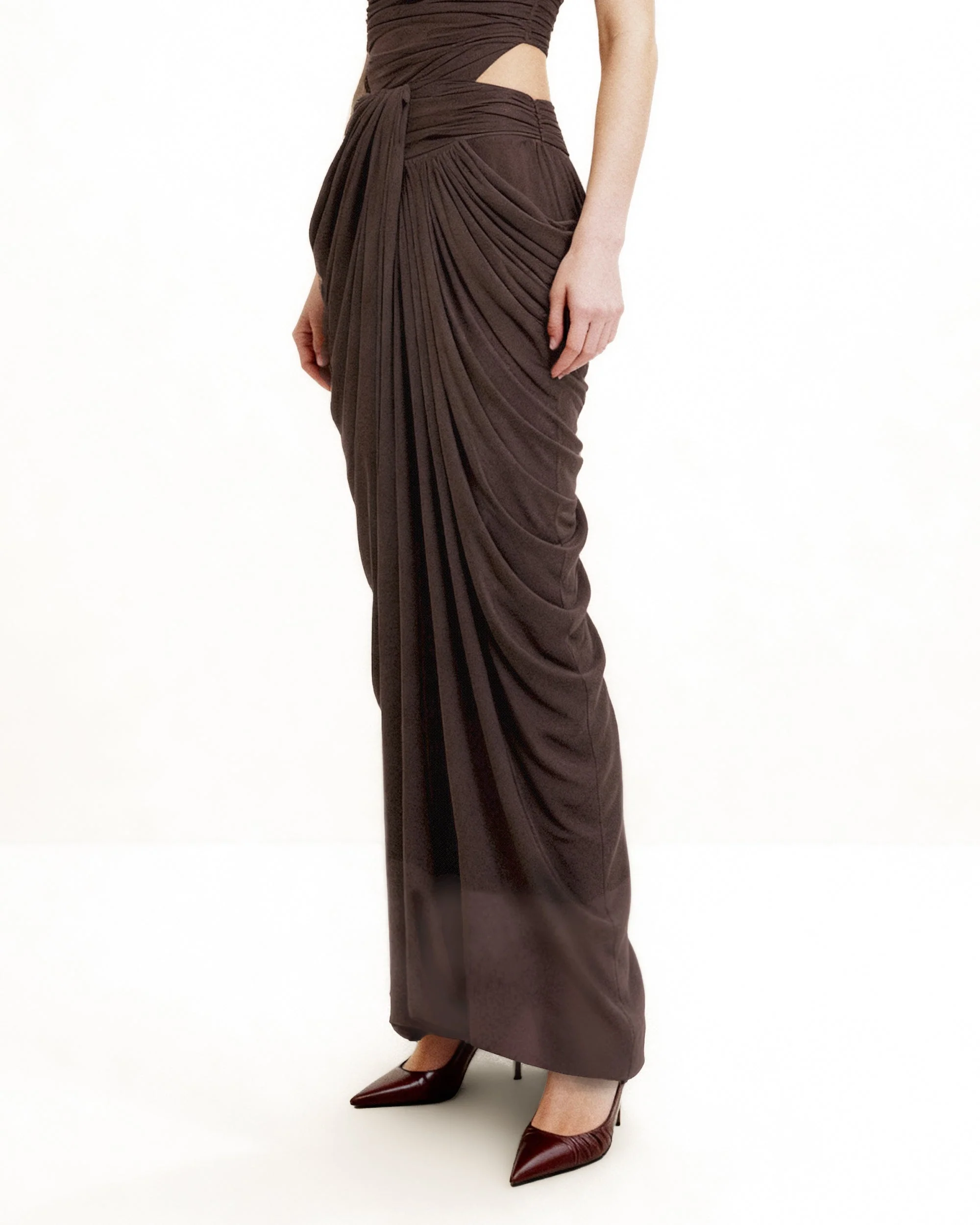 Drapierter Maxirock mit Twist-Detail vorne – Braun - Image 3