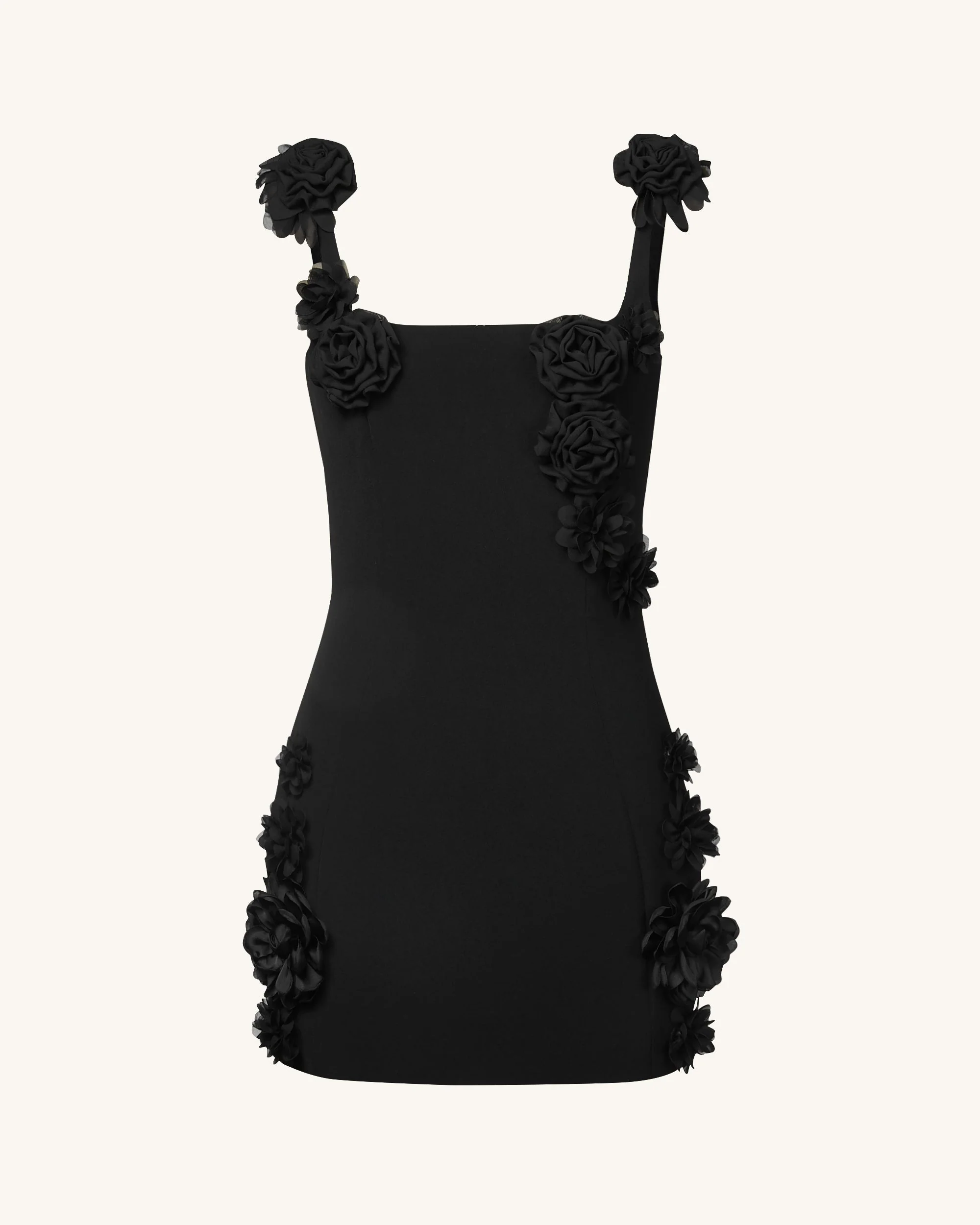 Elaina Schwarzes Rosetten-Applikations-Minikleid - Schwarz - Image 3