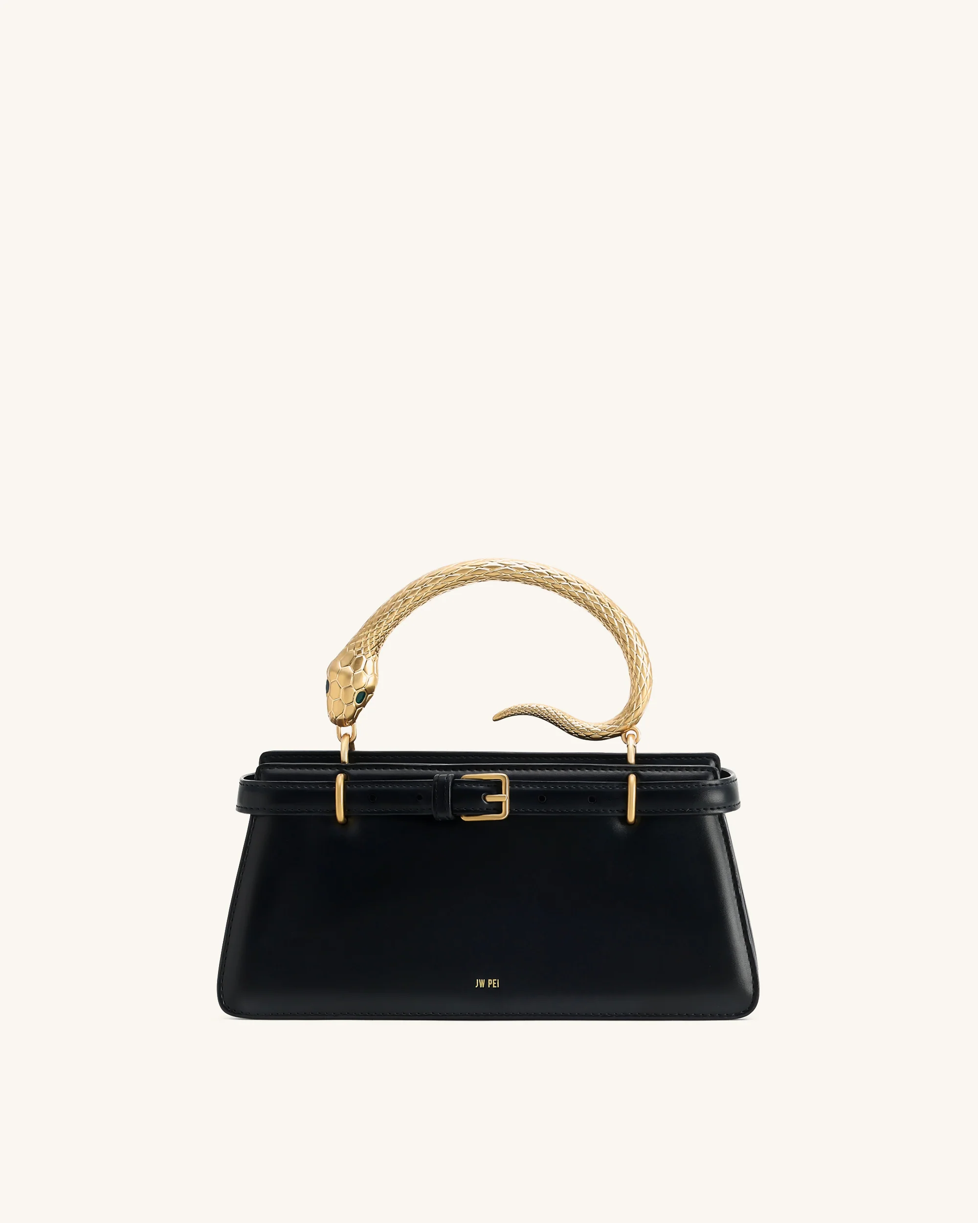 Elena Schlangenledergriff Henkeltasche - Schwarz