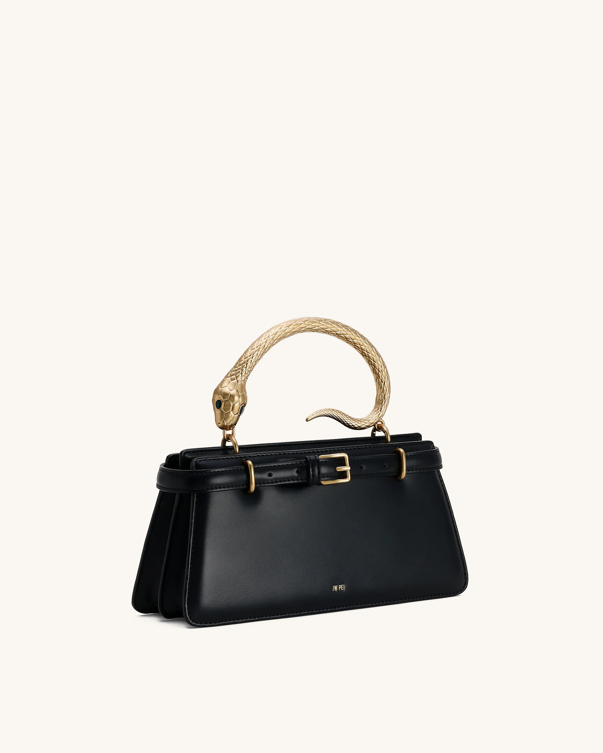 Elena Schlangenledergriff Henkeltasche - Schwarz - Image 2