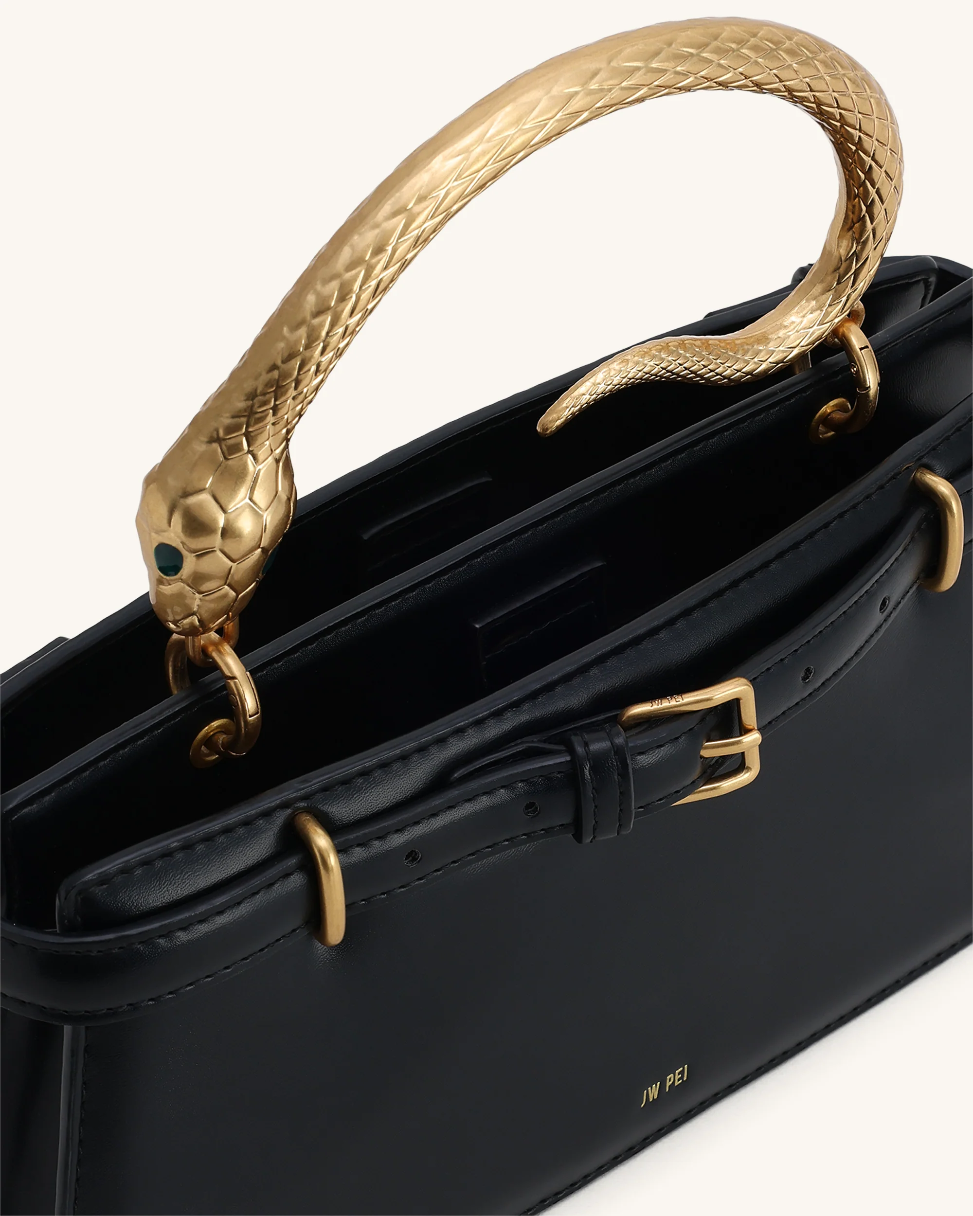 Elena Schlangenledergriff Henkeltasche - Schwarz - Image 4