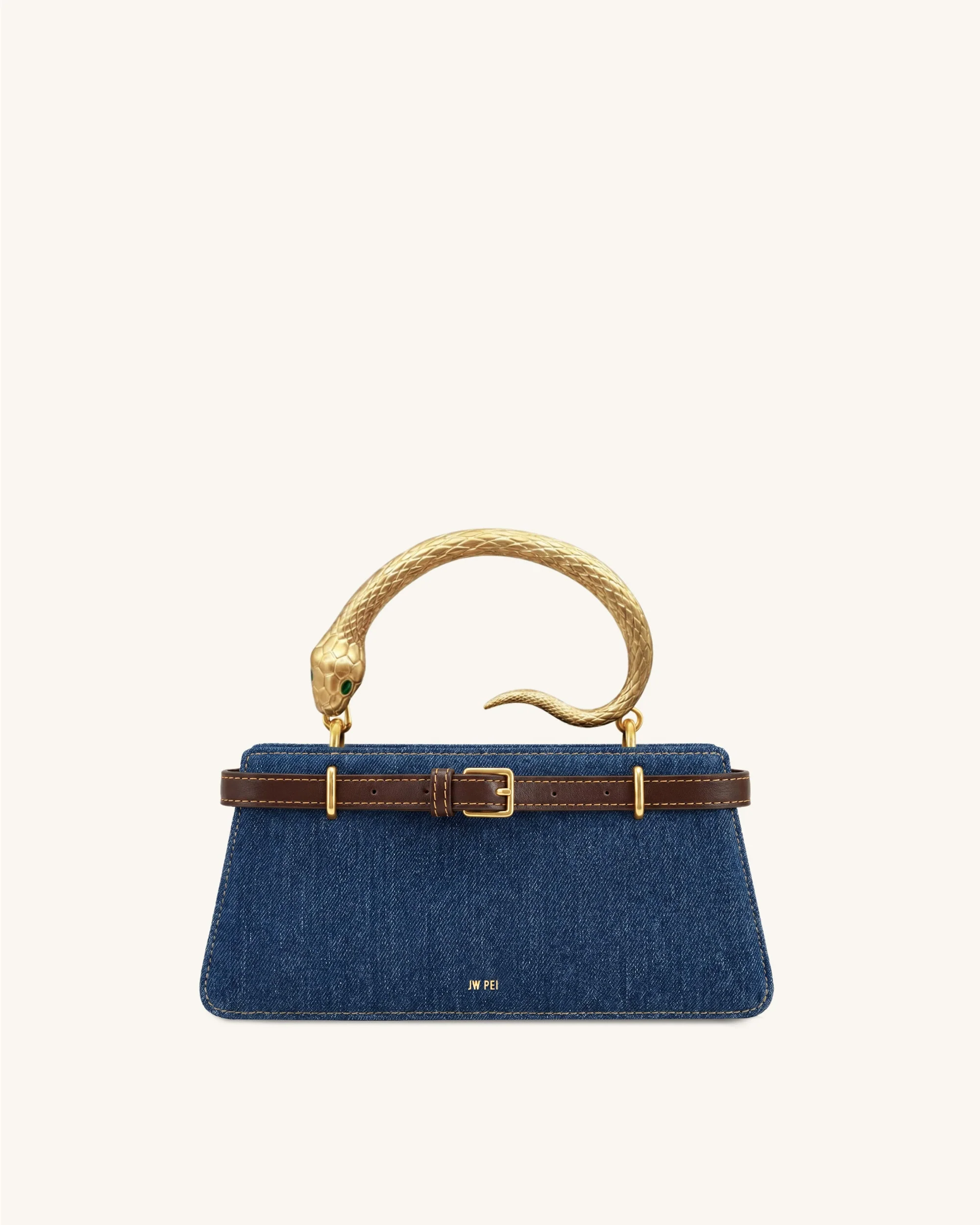 Elena Henkeltasche mit Schlangengriff - Dunkelblauer Denim