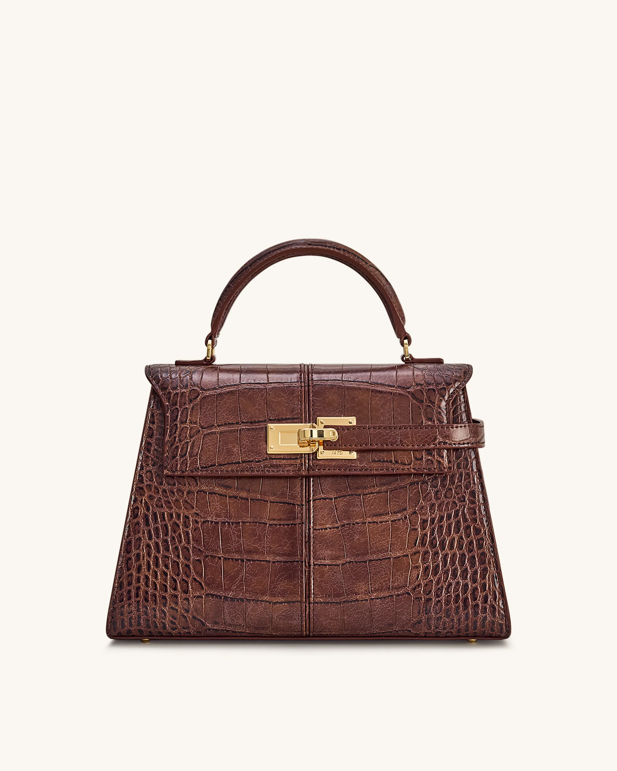 Elise Große Henkeltasche mit Krokoprägung - Kastanienbraun